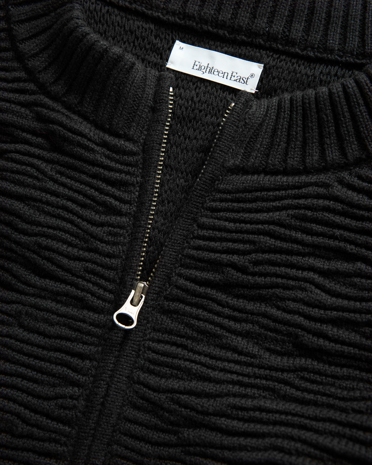 FRICTION RIDGE ZIP CREWNECK CARDIGAN - BLACK PERUVIAN TANGUIS COTTON