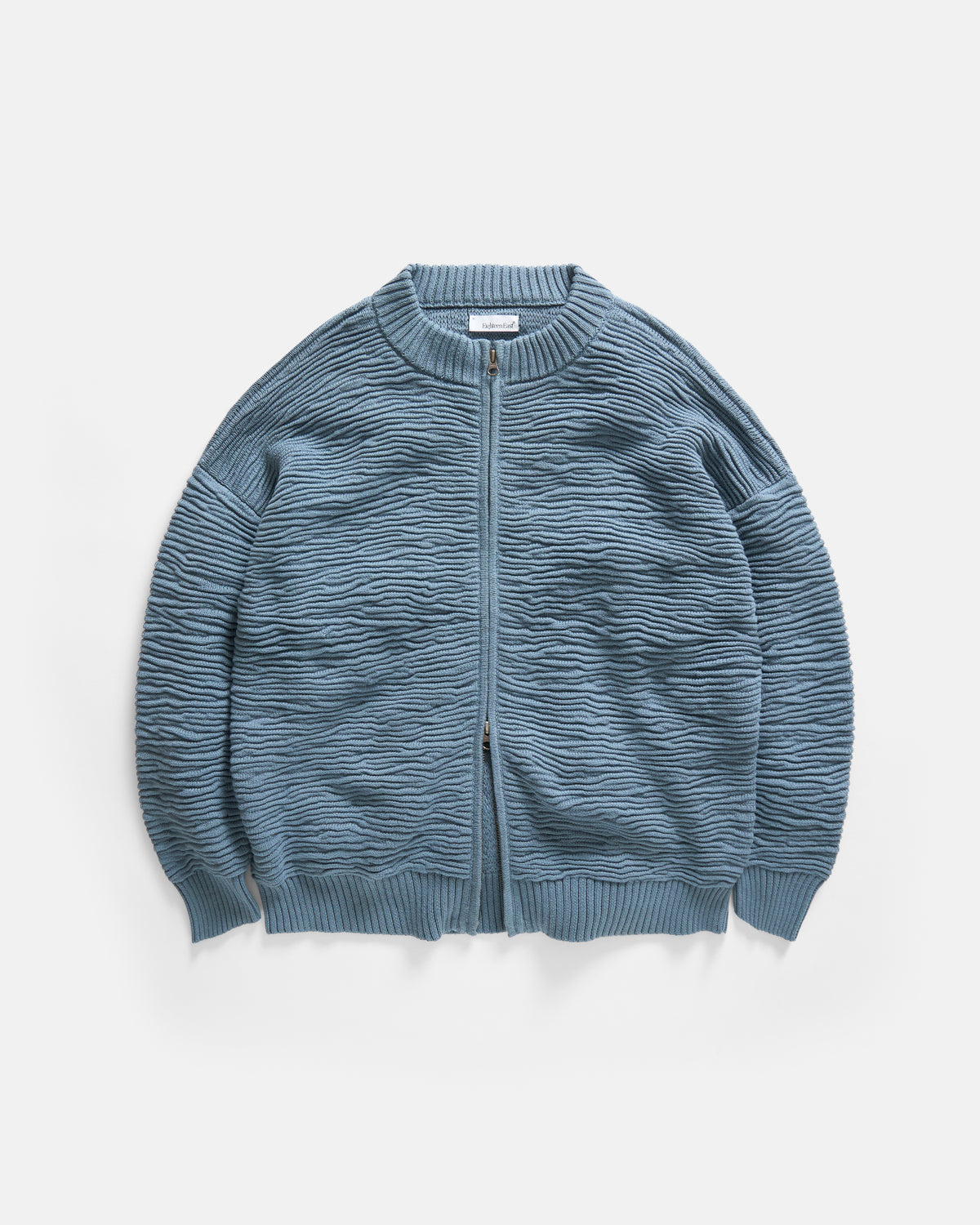 FRICTION RIDGE ZIP CREWNECK CARDIGAN - BLUE MIRAGE PERUVIAN TANGUIS COTTON