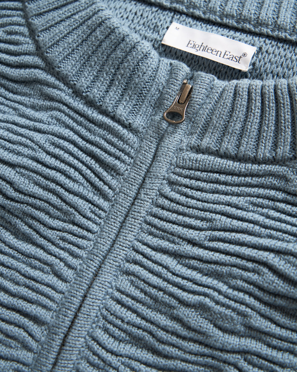 FRICTION RIDGE ZIP CREWNECK CARDIGAN - BLUE MIRAGE PERUVIAN TANGUIS COTTON