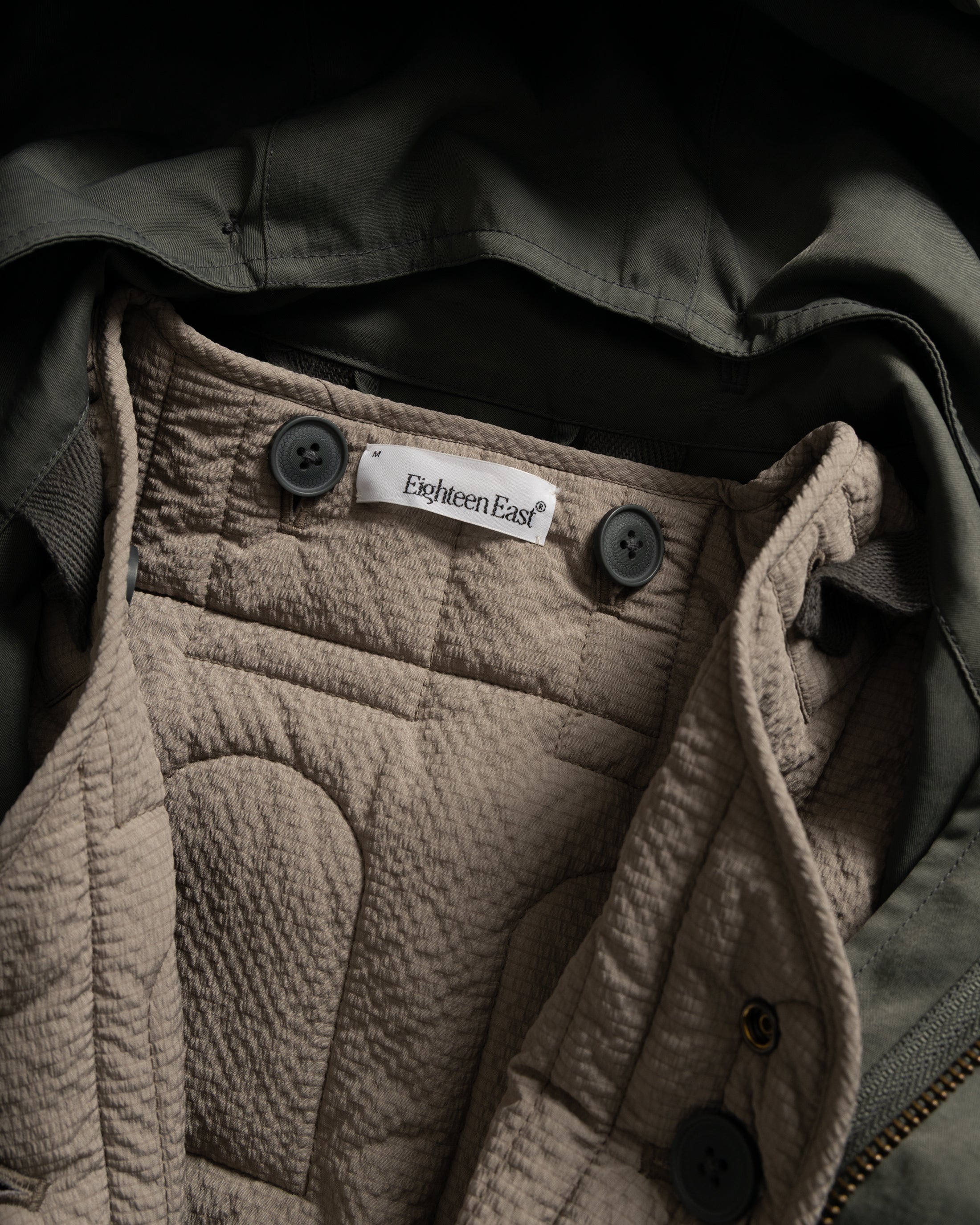 PAOLO FISHTAIL PARKA WITH REMOVABLE QUILTED LINER JACKET - FOLIAGE WAXED NYLON / TRAVERTINE "COBBLESTONE' NYLON RIPSTOP