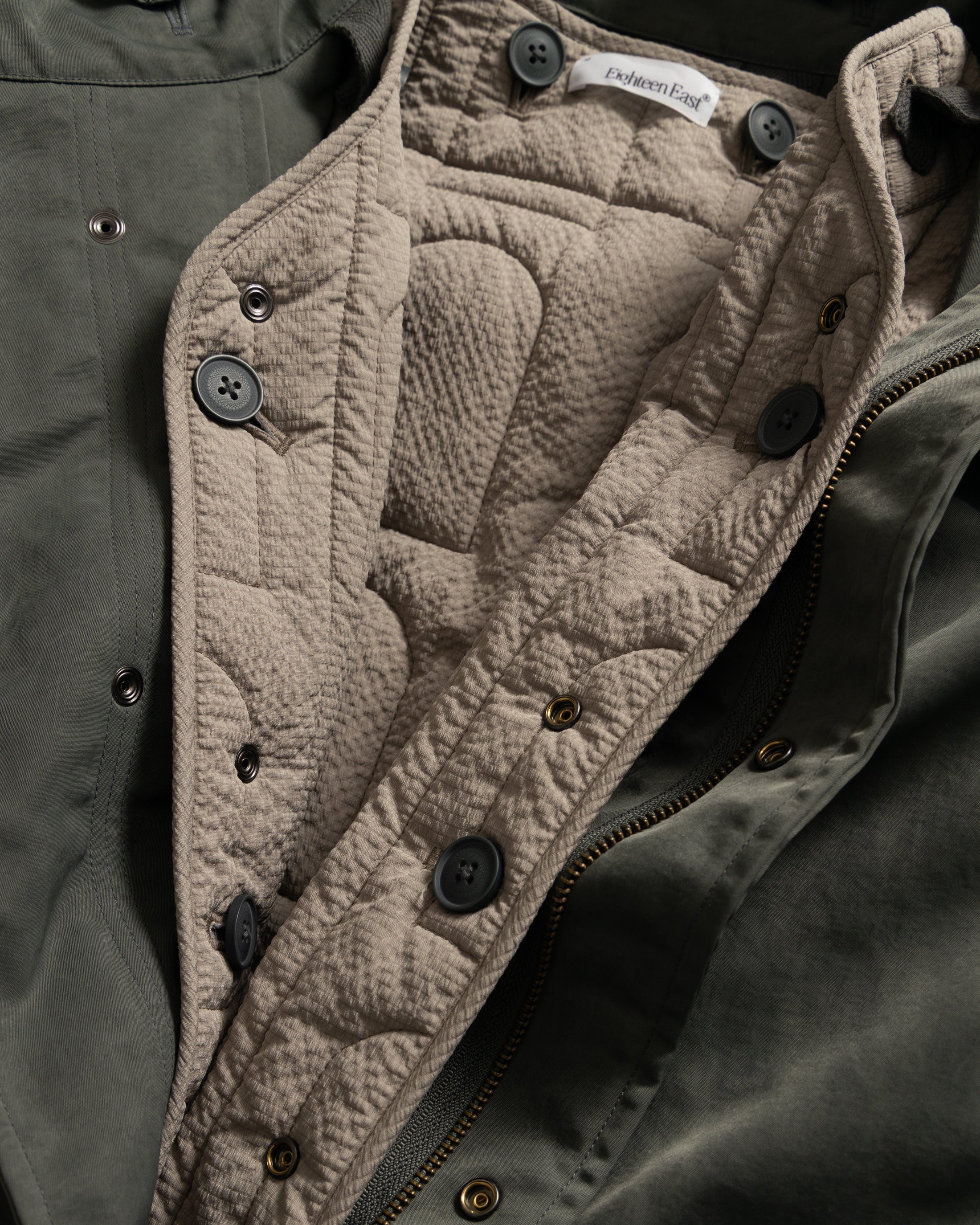 PAOLO FISHTAIL PARKA WITH REMOVABLE QUILTED LINER JACKET - FOLIAGE WAXED NYLON / TRAVERTINE "COBBLESTONE' NYLON RIPSTOP