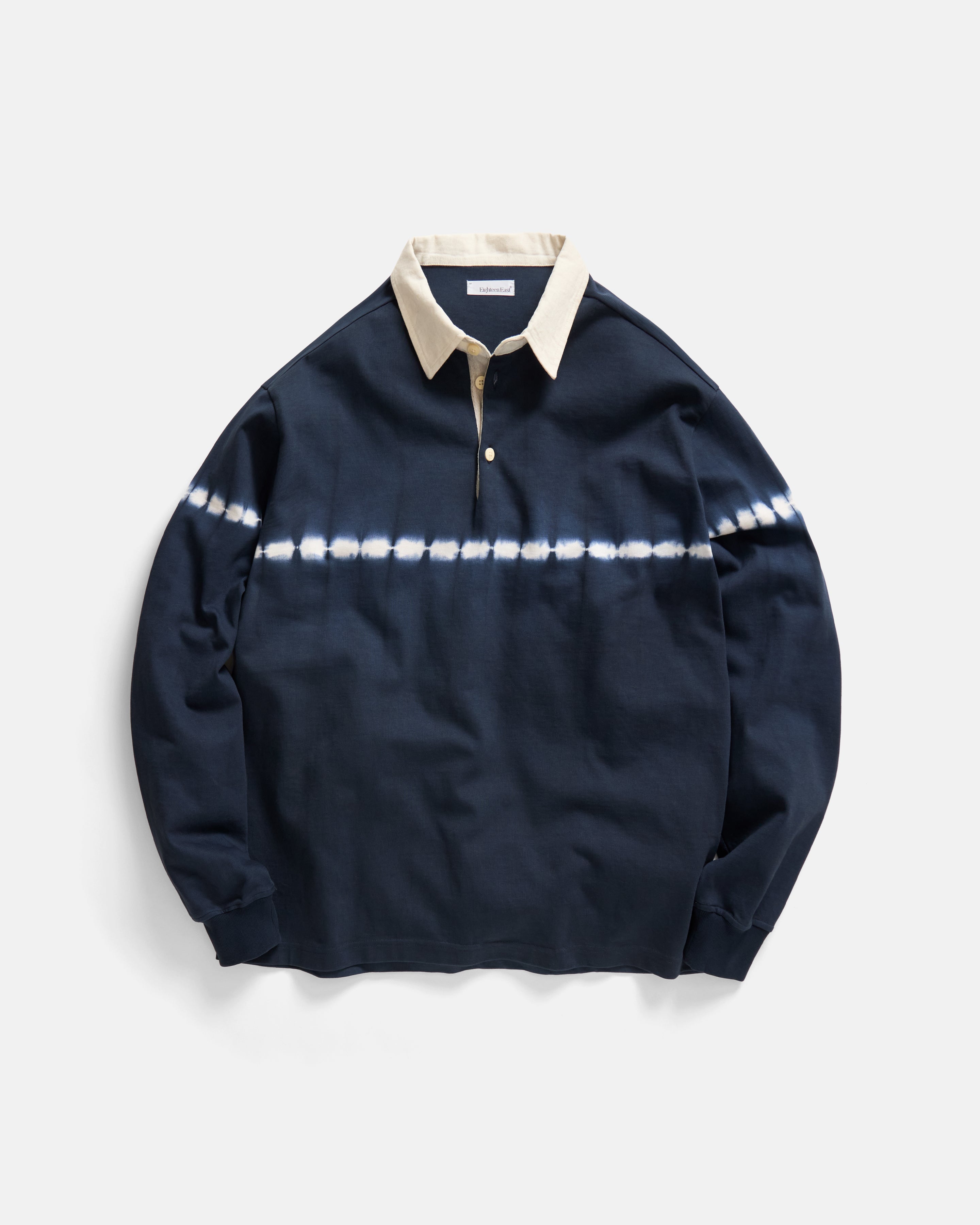FISKE L/S RUGBY - BLUE GRAPHITE / SALT TIE DYED HEAVYWEIGHT COTTON JERSEY
