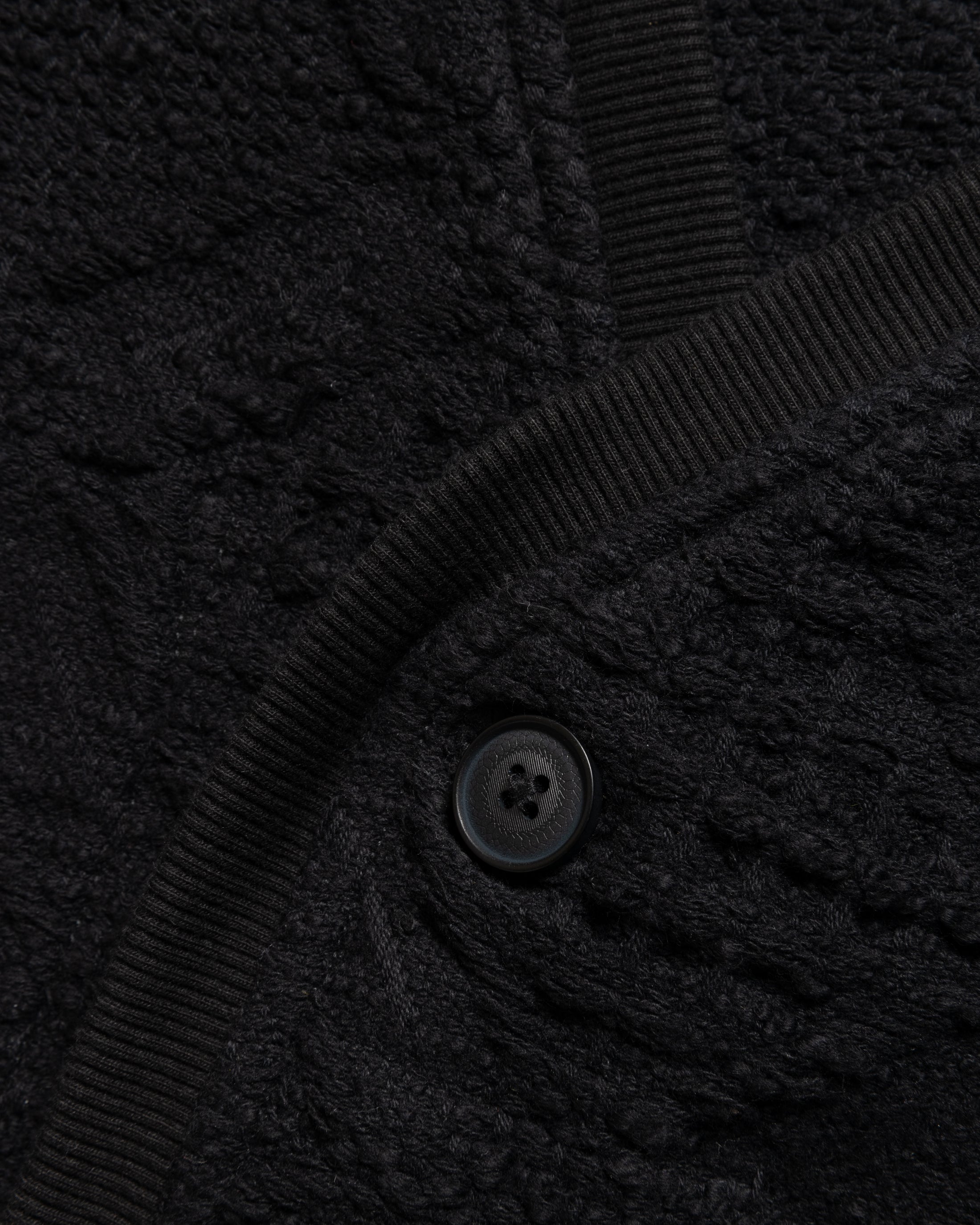 FOLA V-NECK CARDIGAN - BLACK HANDLOOM COTTON BLANKETING