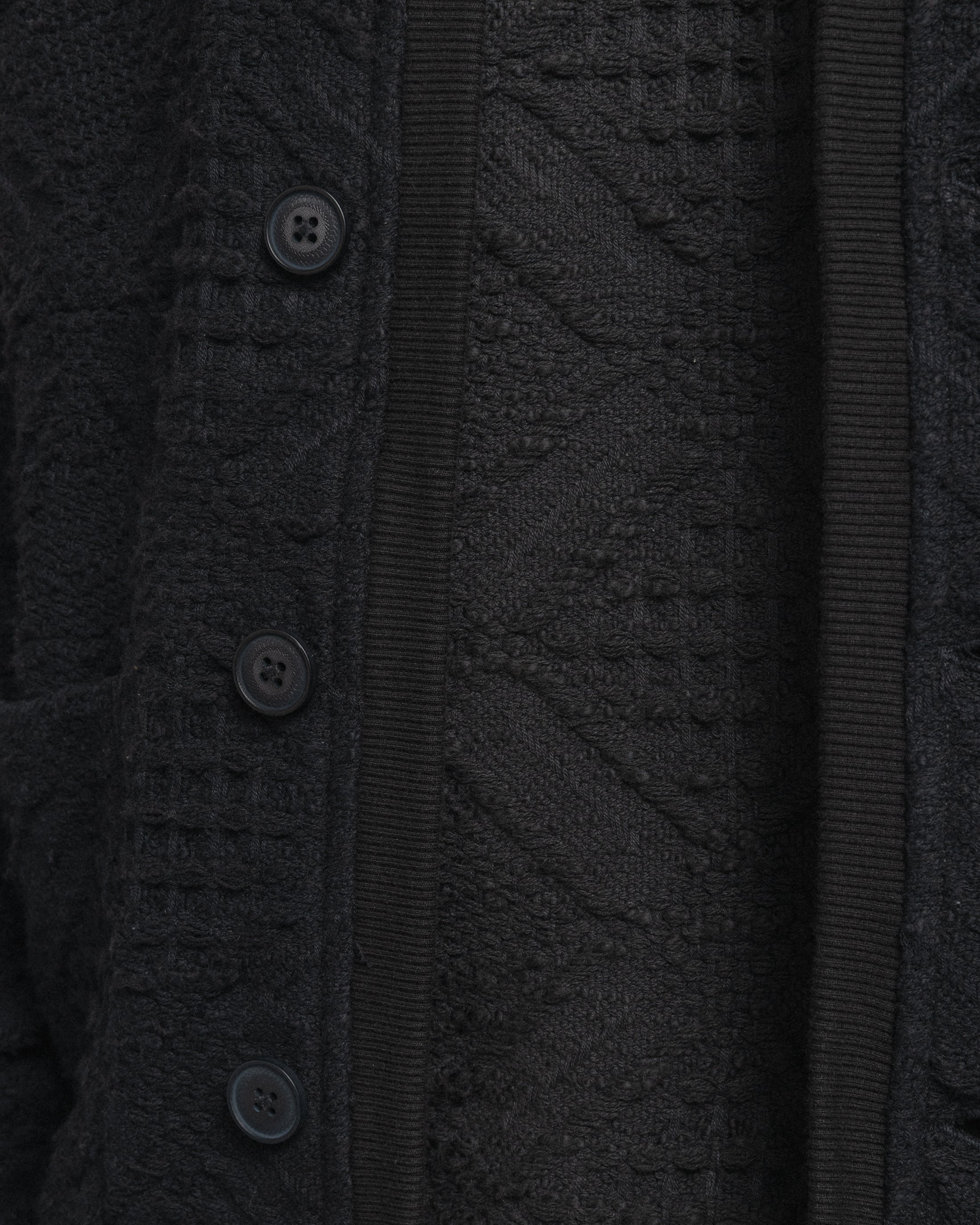 FOLA V-NECK CARDIGAN - BLACK HANDLOOM COTTON BLANKETING