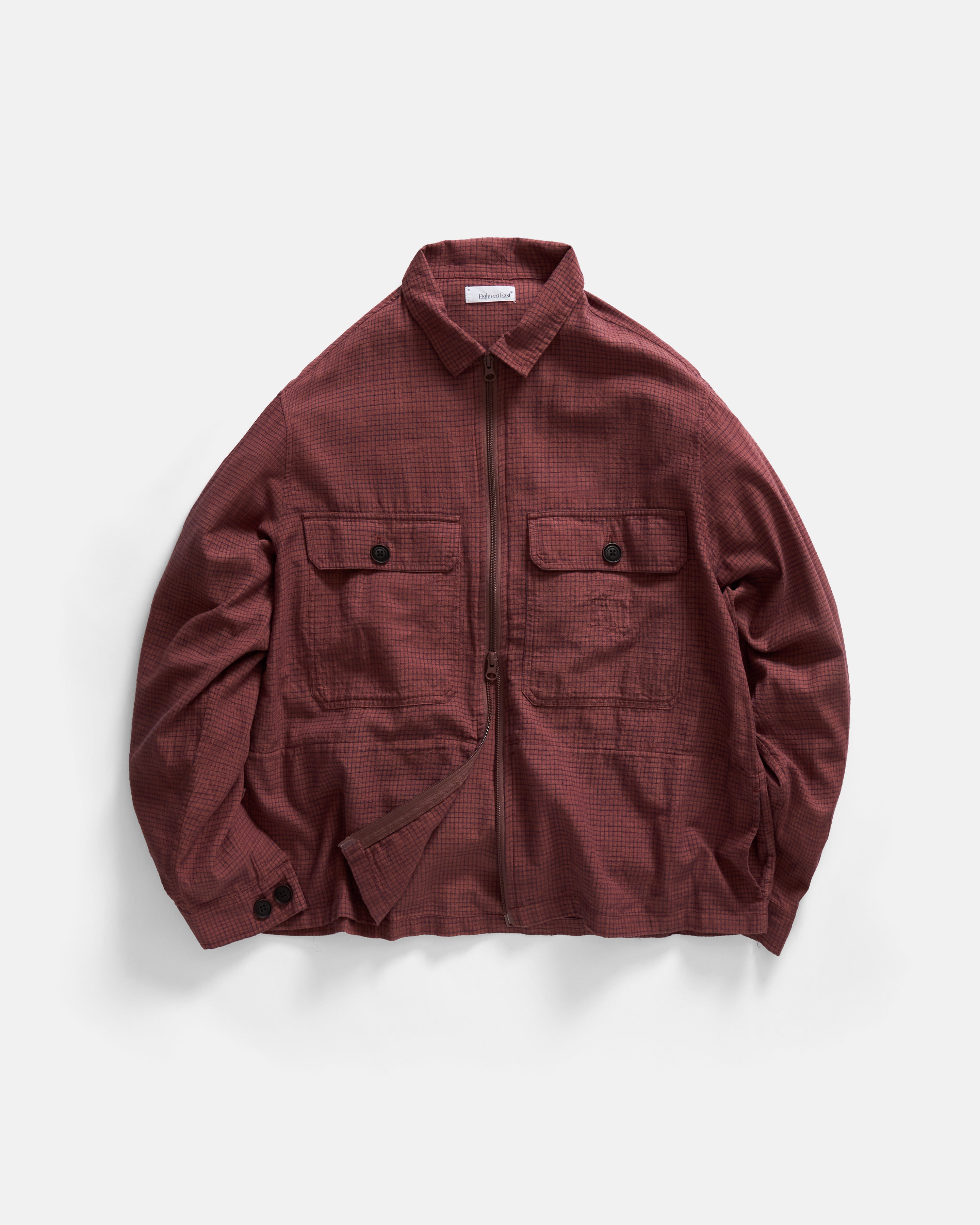 FULL ZIP CALEB SHIRT - BRICK & INDIGO HANDLOOM "BRICKSTOP" COTTON