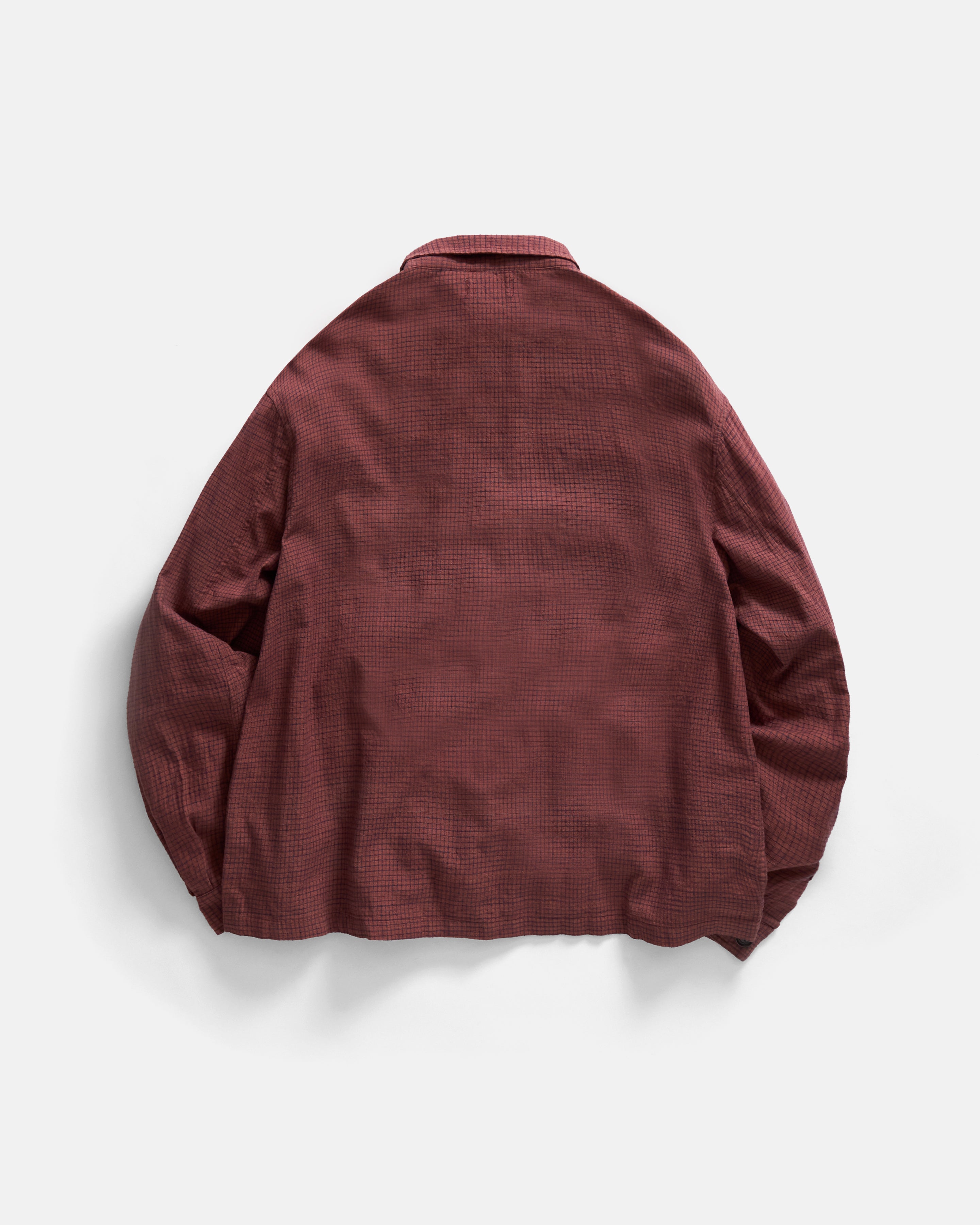 FULL ZIP CALEB SHIRT - BRICK & INDIGO HANDLOOM "BRICKSTOP" COTTON