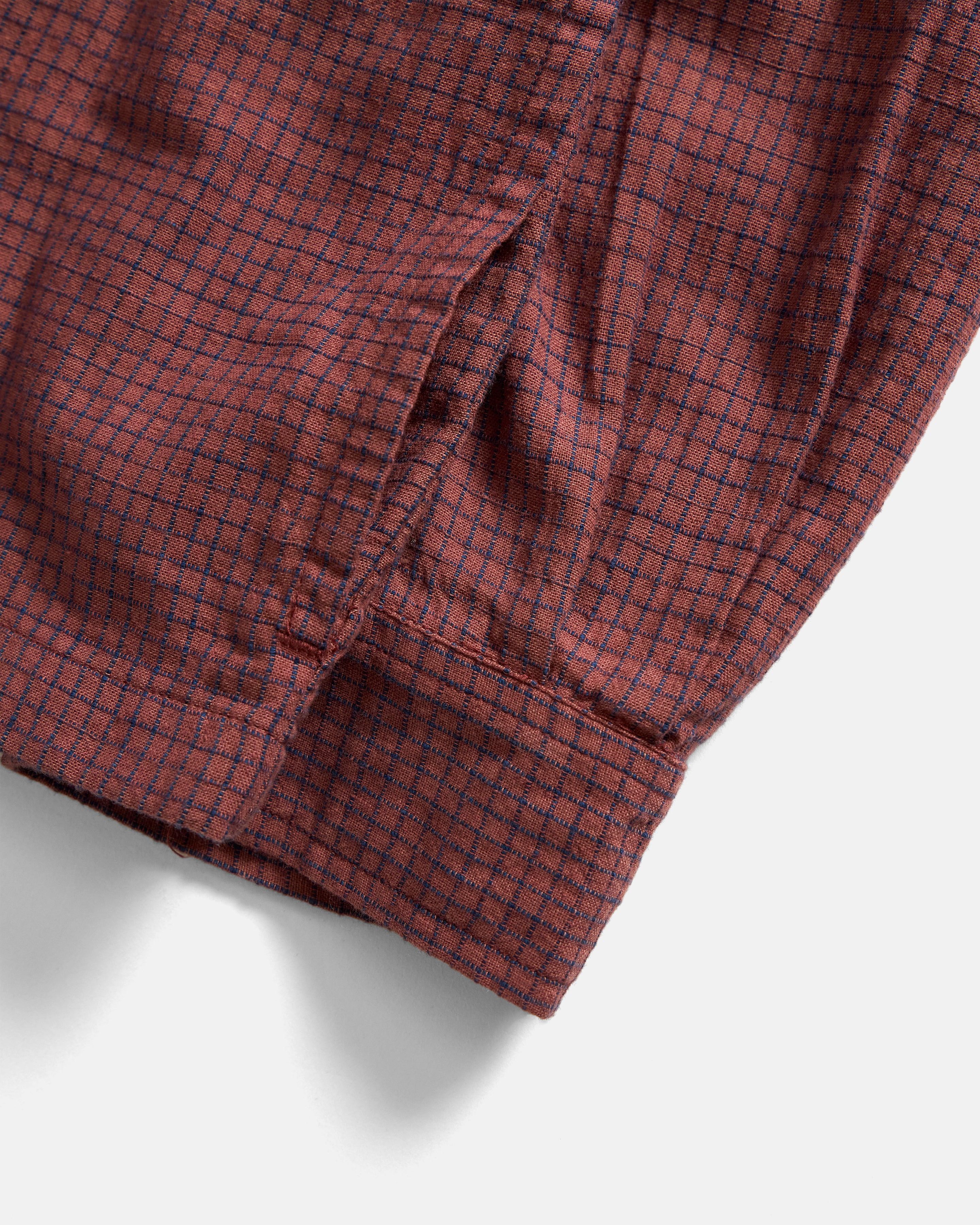 FULL ZIP CALEB SHIRT - BRICK & INDIGO HANDLOOM "BRICKSTOP" COTTON