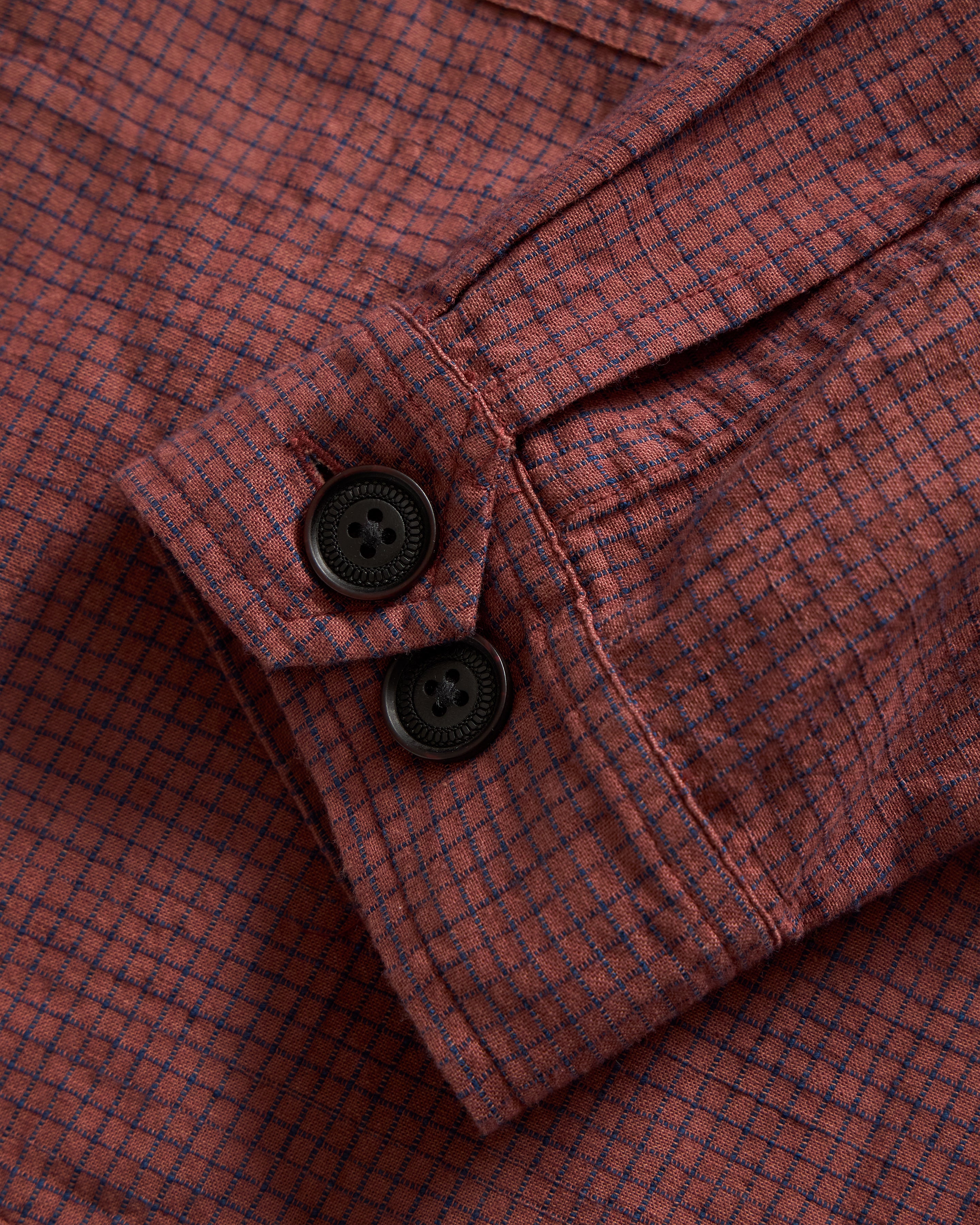 FULL ZIP CALEB SHIRT - BRICK & INDIGO HANDLOOM "BRICKSTOP" COTTON