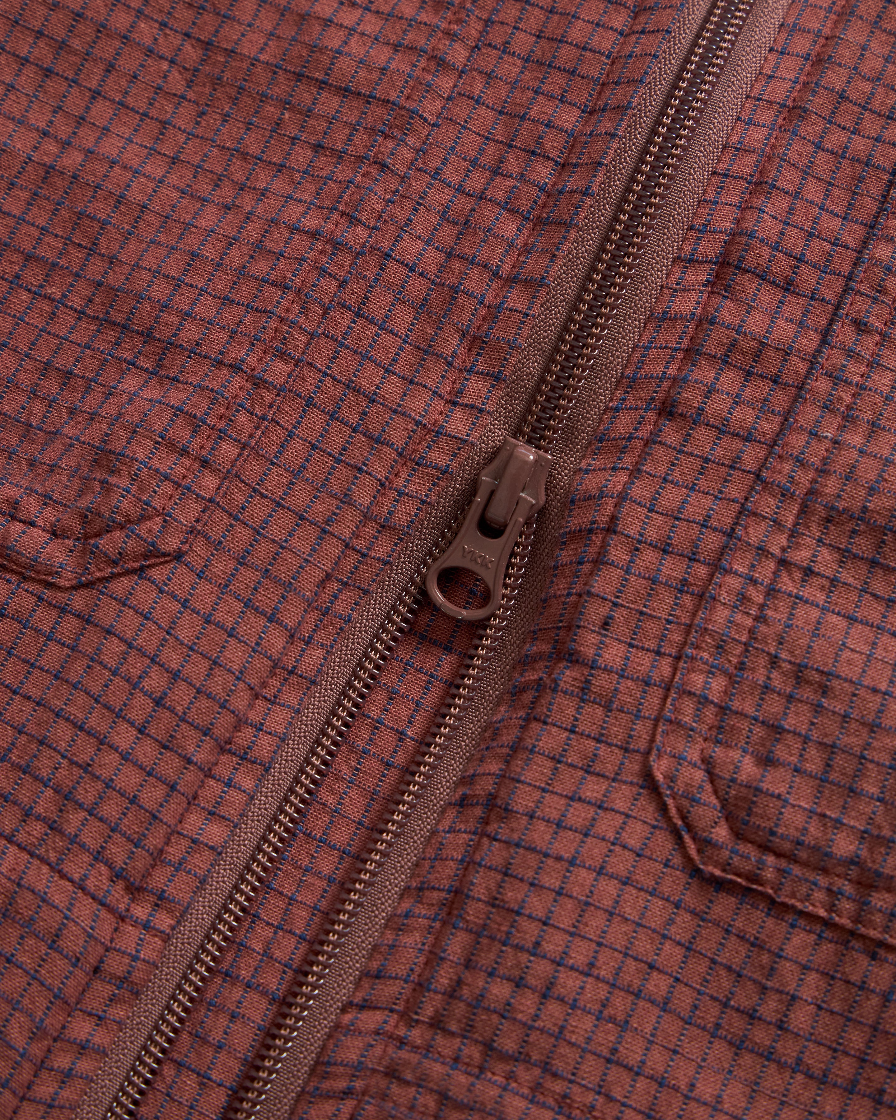 FULL ZIP CALEB SHIRT - BRICK & INDIGO HANDLOOM "BRICKSTOP" COTTON