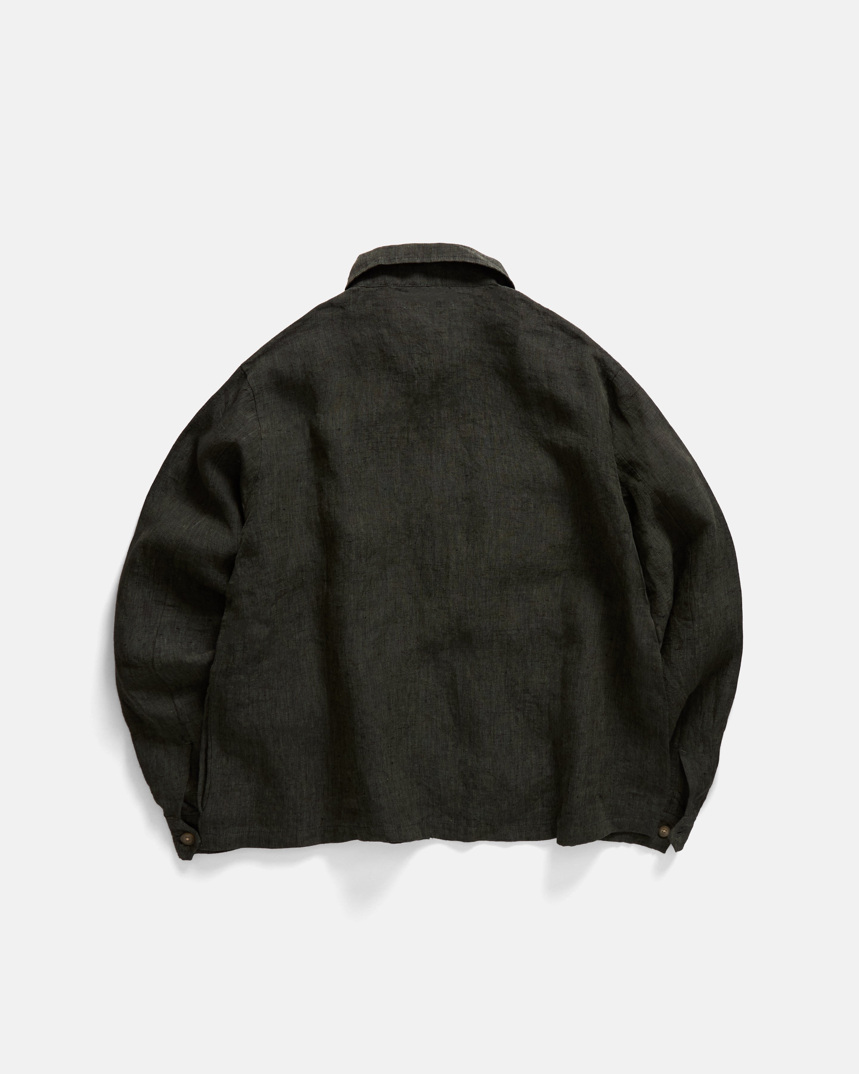 GALE BOX SHIRT - FATIGUE OLIVE / BLACK LINEN CHAMBRAY