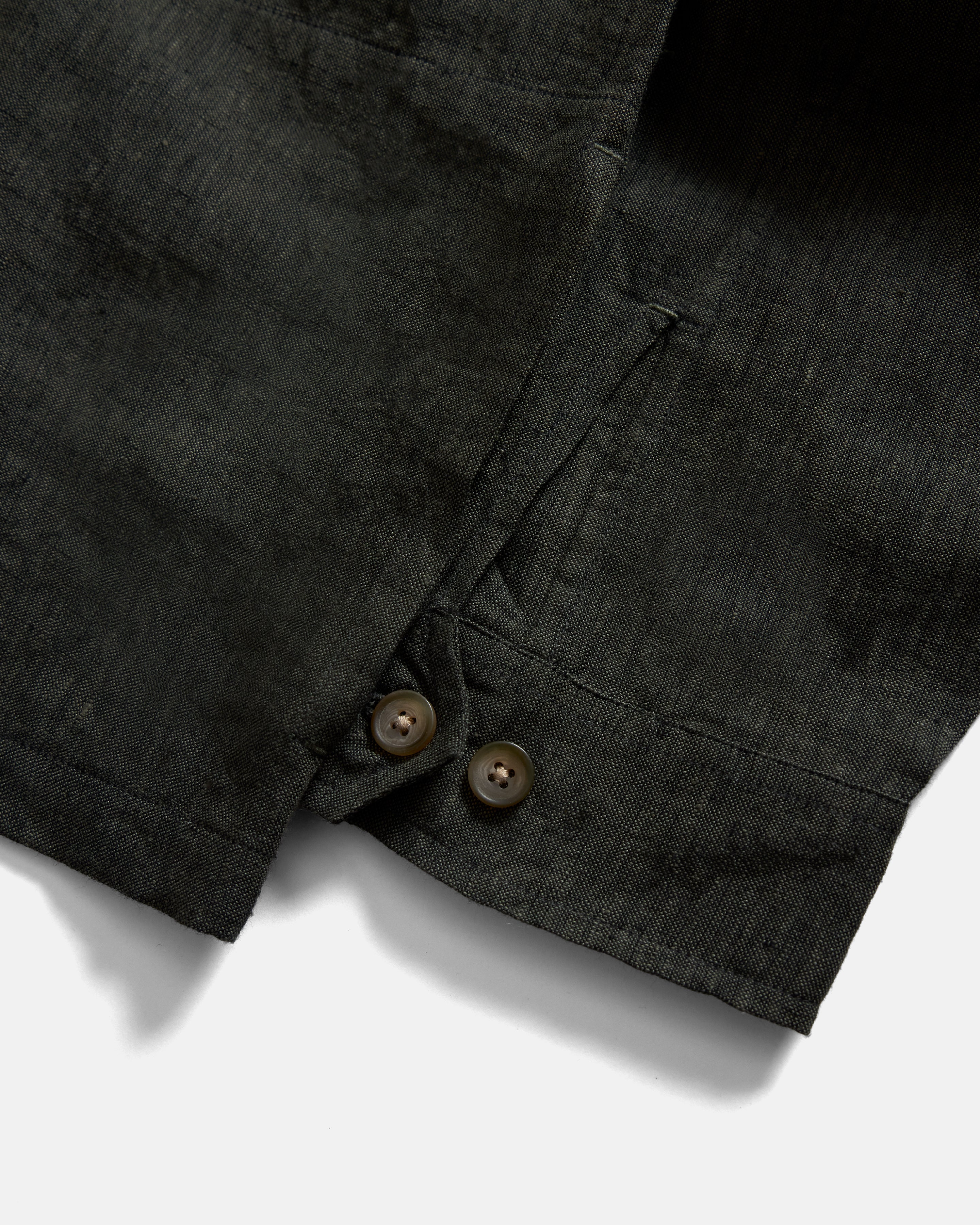 GALE BOX SHIRT - FATIGUE OLIVE / BLACK LINEN CHAMBRAY