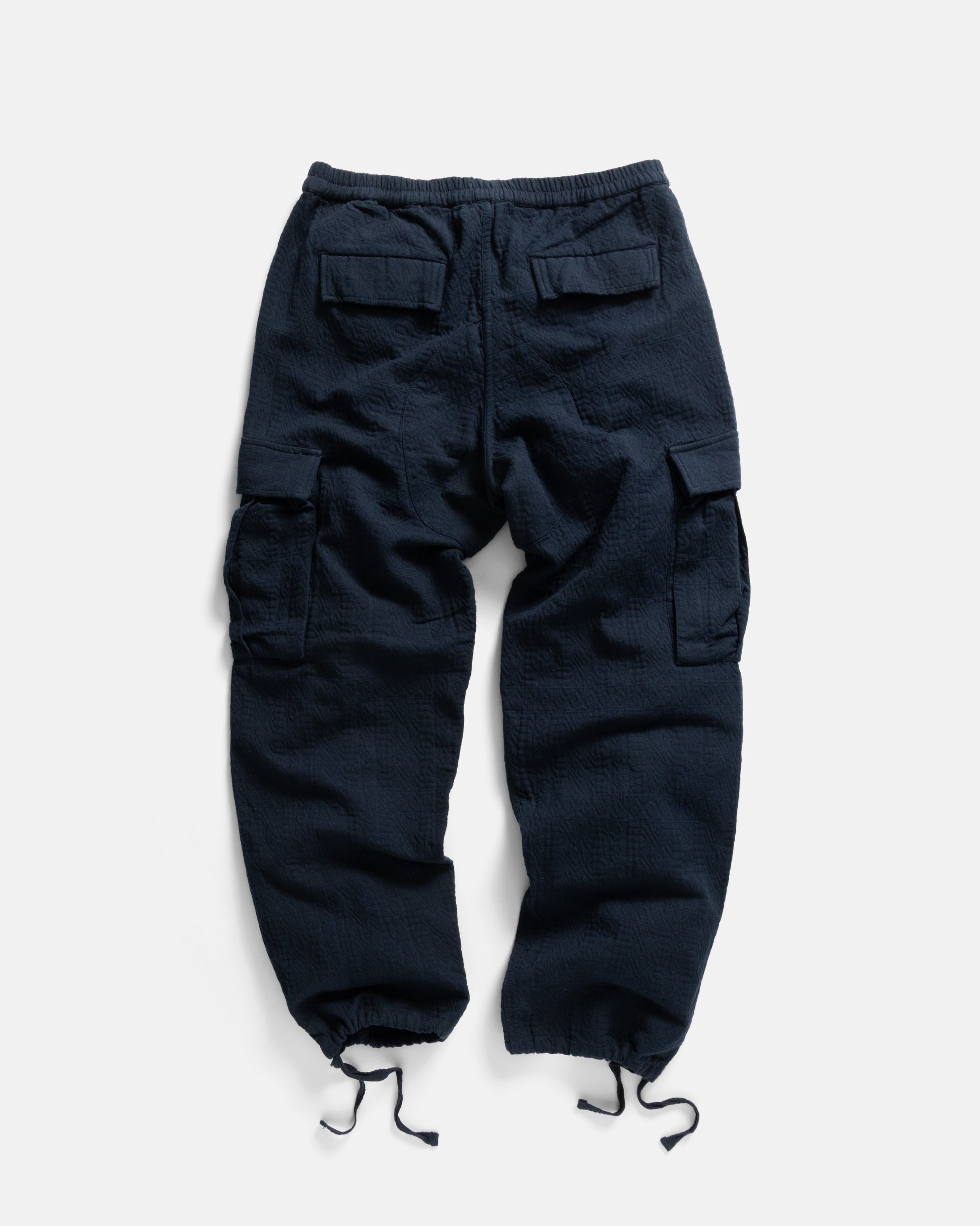 GORECKI CARGO PANT - NAVY DOUBLE WEAVE JACQUARD COTTON – 18 East