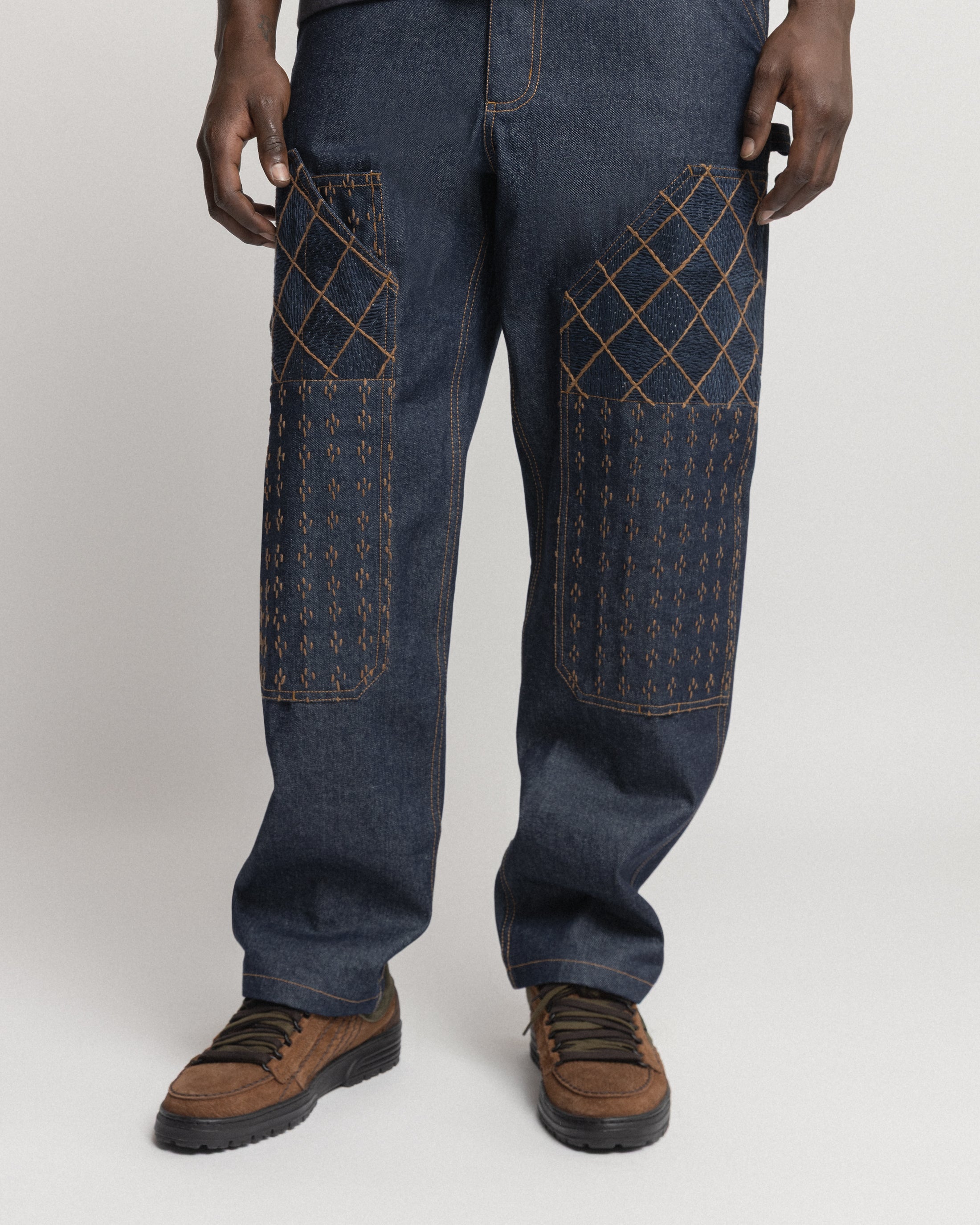 ELI HAND-EMBROIDERED DOUBLE KNEE WORK PANT - 13oz. RAW DENIM