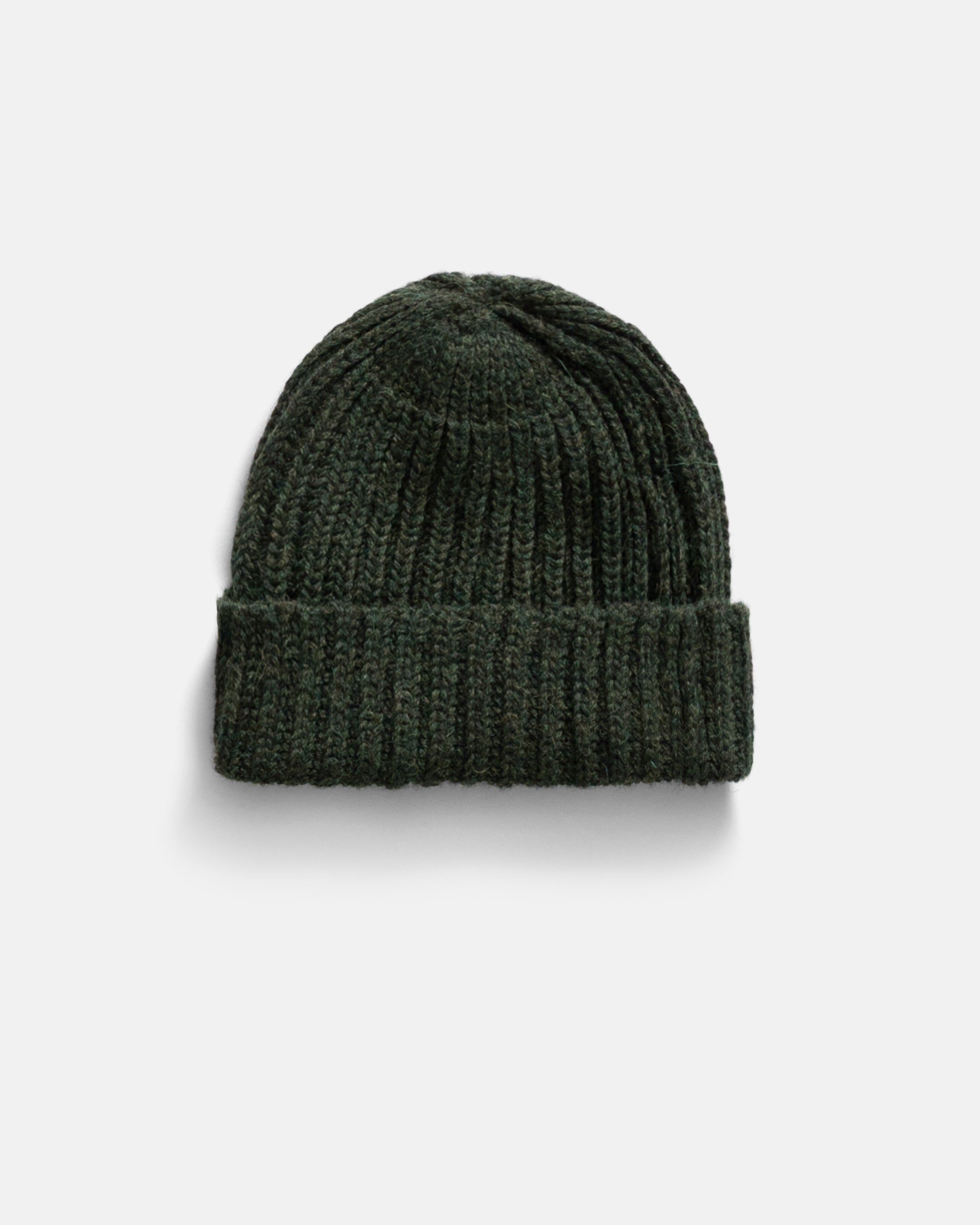 ENGLISH RIB CUFFED BEANIE - ARMY GREEN MELANGE HANDLOOM BABY ALPACA