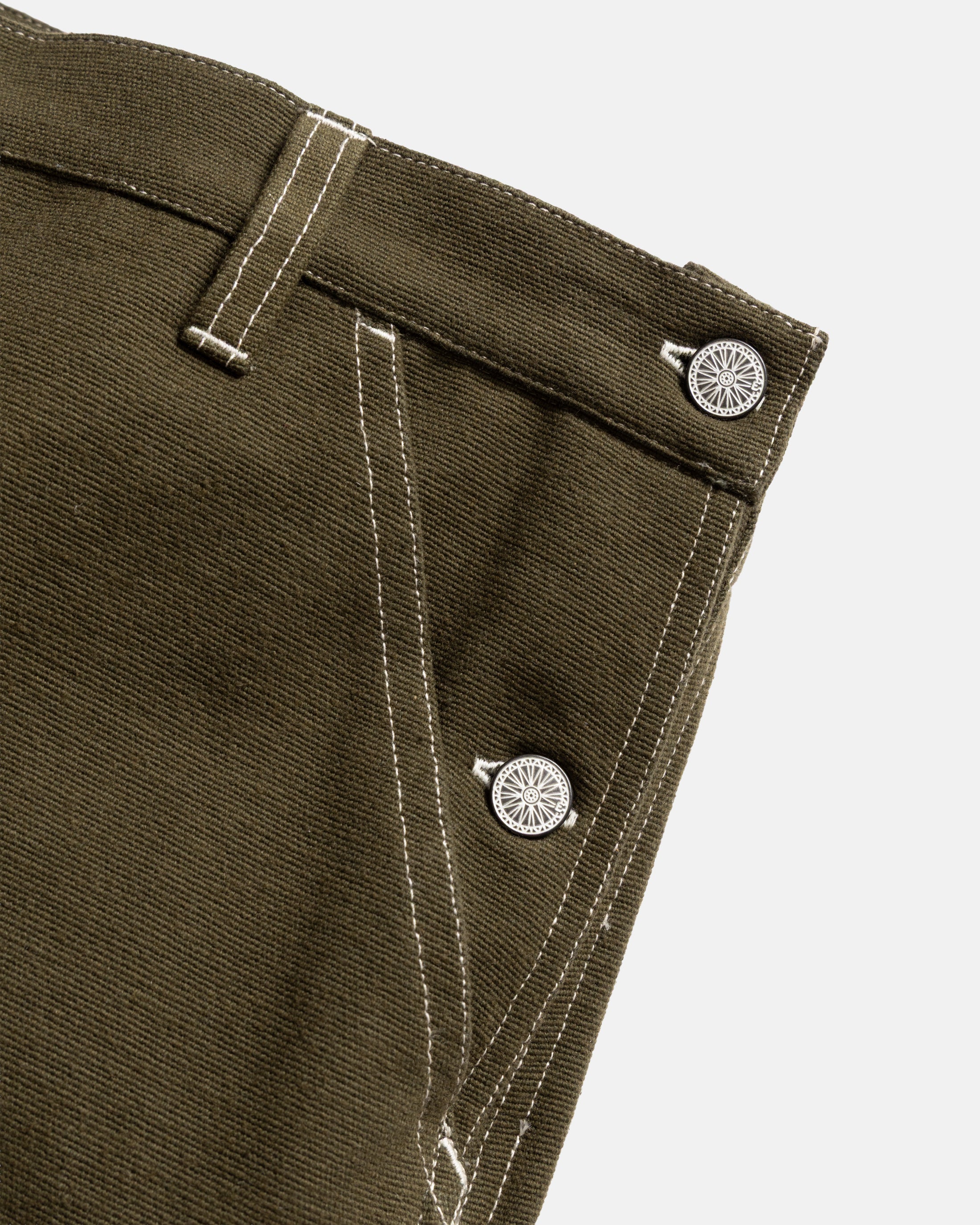 ELI HAND-EMBROIDERED DOUBLE KNEE WORK PANT - IVY GREEN HANDSPUN COTTON CANVAS