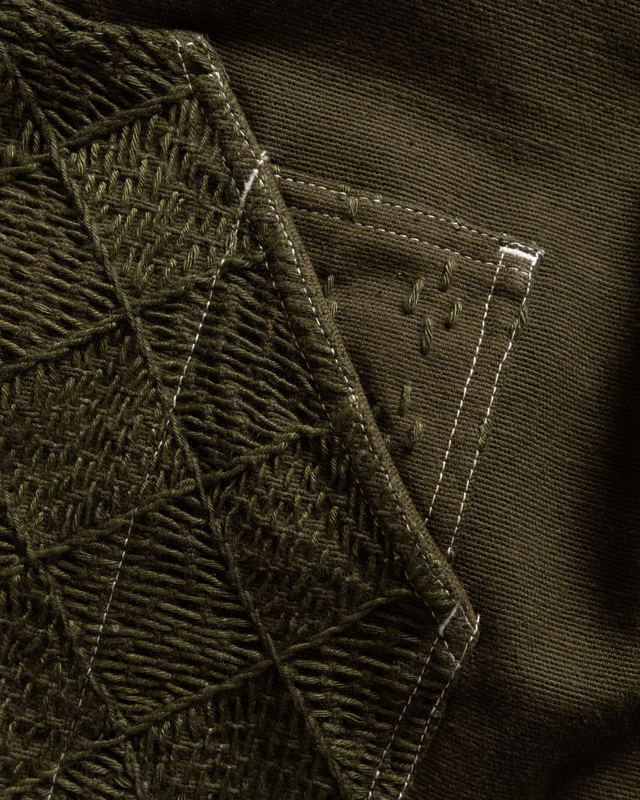 ELI HAND-EMBROIDERED DOUBLE KNEE WORK PANT - IVY GREEN HANDSPUN COTTON CANVAS