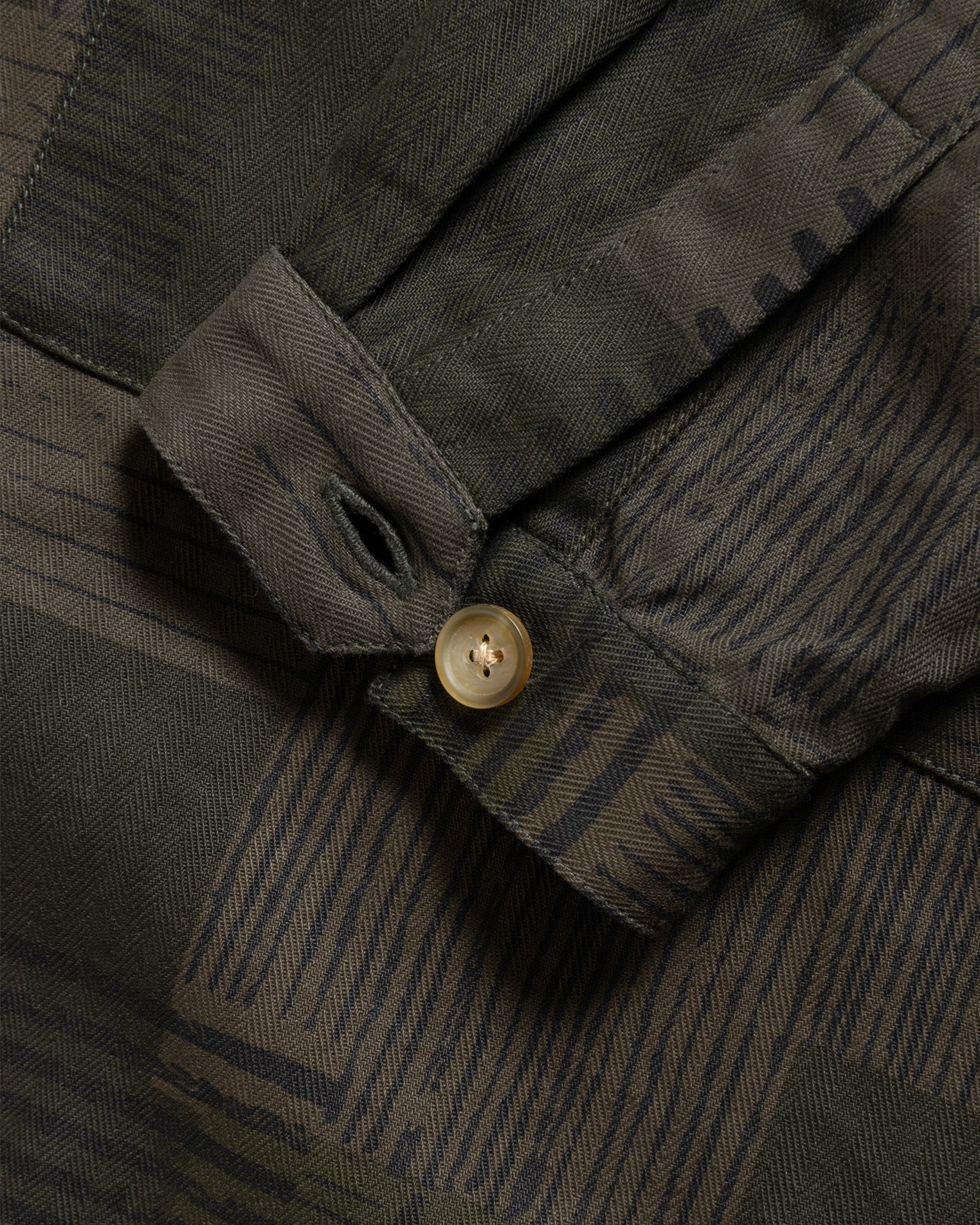 SAM SHIRT JACKET - OLIVE SMOKE OVERDYED "STRIPES & SQUARES" HAND SCREENED HBT COTTON