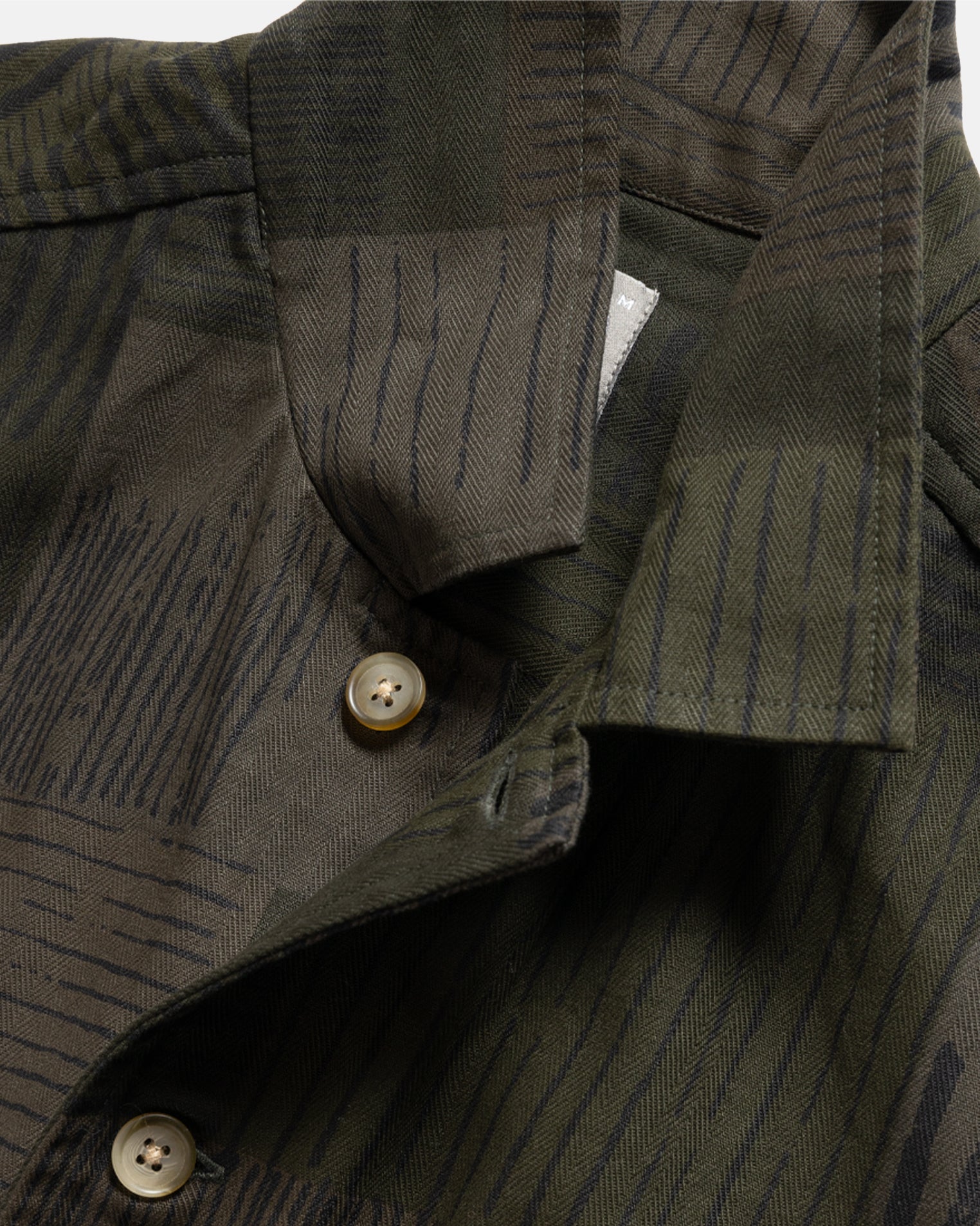 SAM SHIRT JACKET - OLIVE SMOKE OVERDYED "STRIPES & SQUARES" HAND SCREENED HBT COTTON