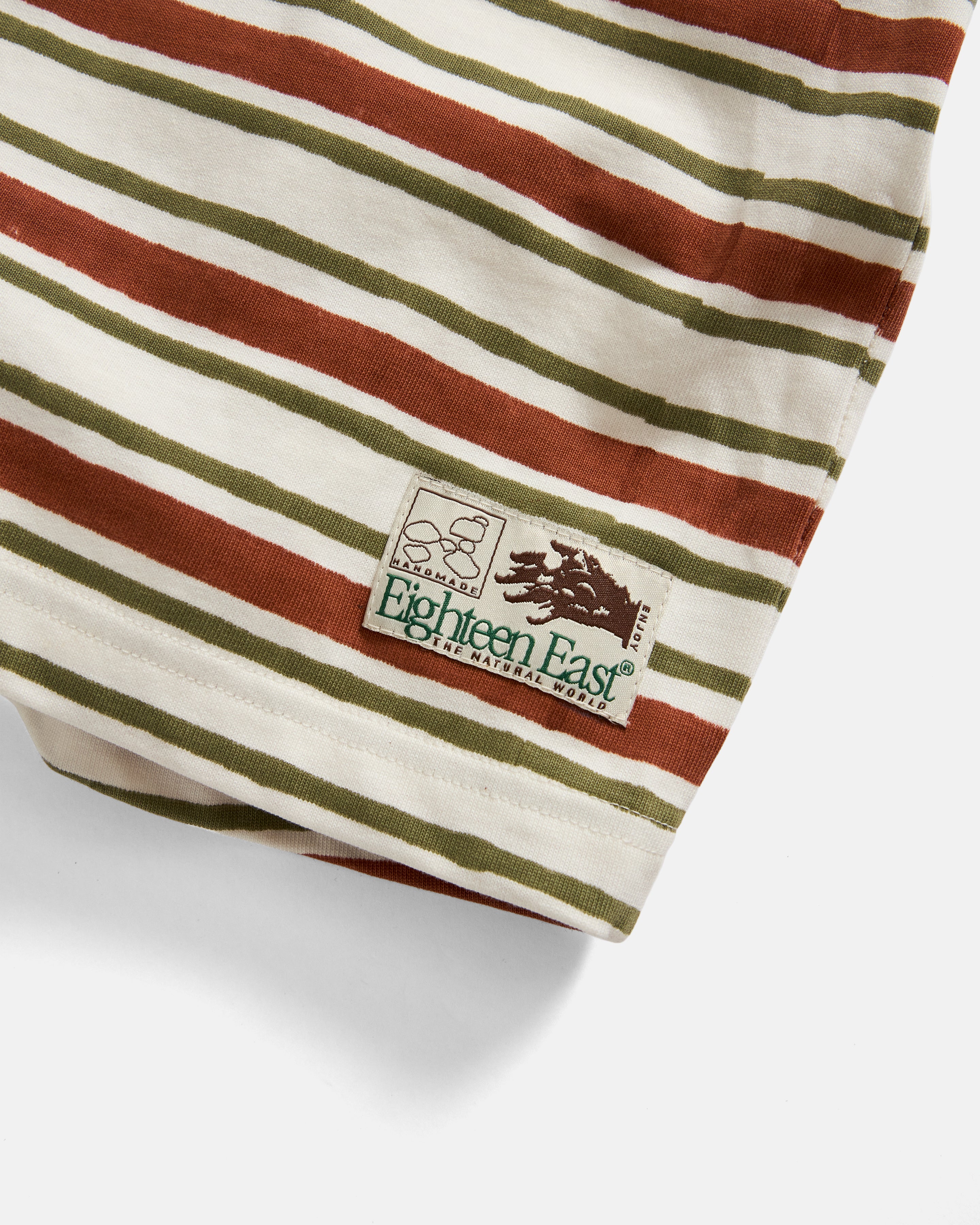 GUS BIG RINGER TEE - UNDYED / RUSSETT BROWN / FATIGUE GREEN BLOCKPRINTED 7.75 oz. ALL SEASON COTTON JERSEY