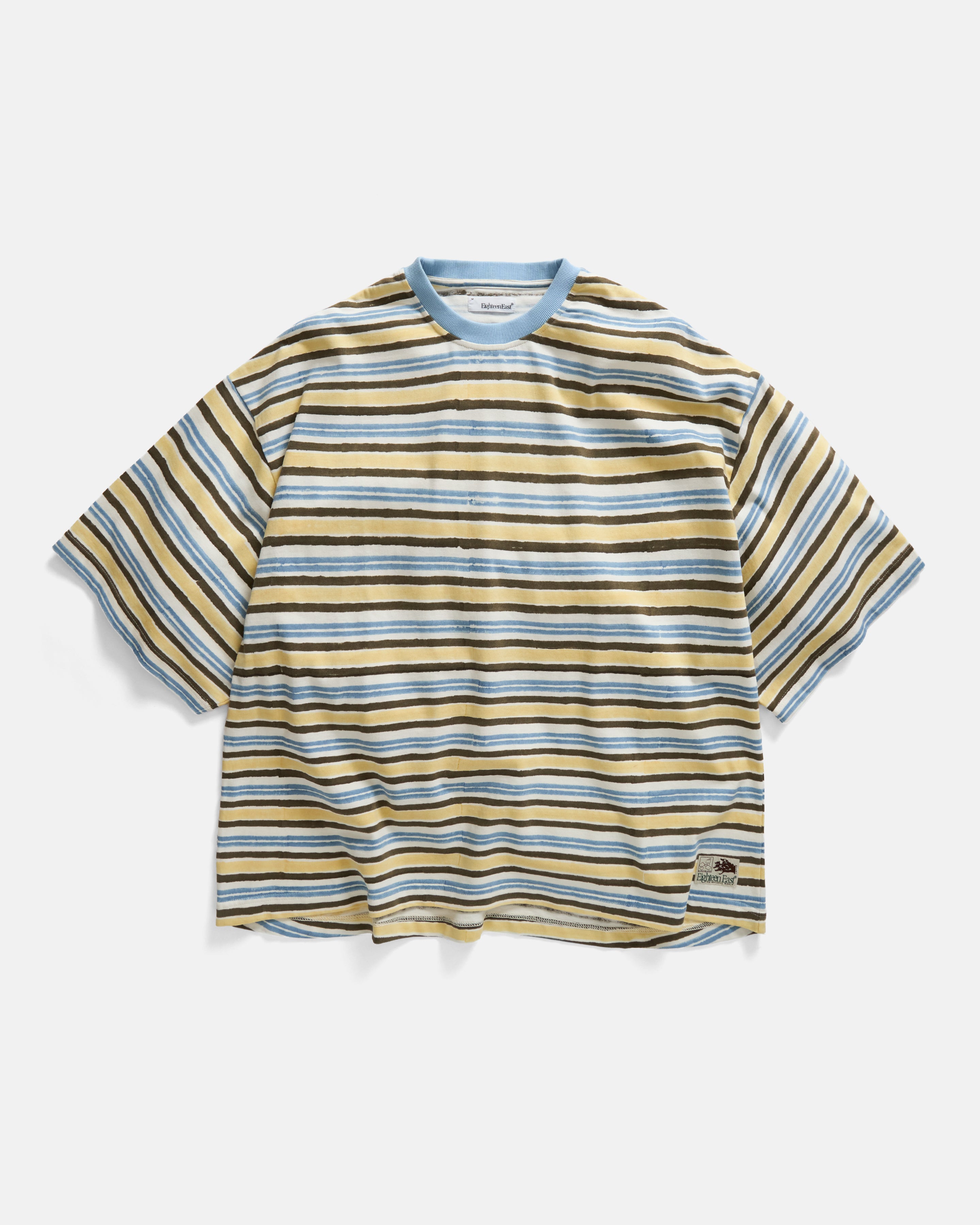 GUS BIG RINGER TEE - UNDYED / INDIGO / BUTTER / FATIGUE GREEN BLOCKPRINTED 7.75 oz. ALL SEASON COTTON JERSEY