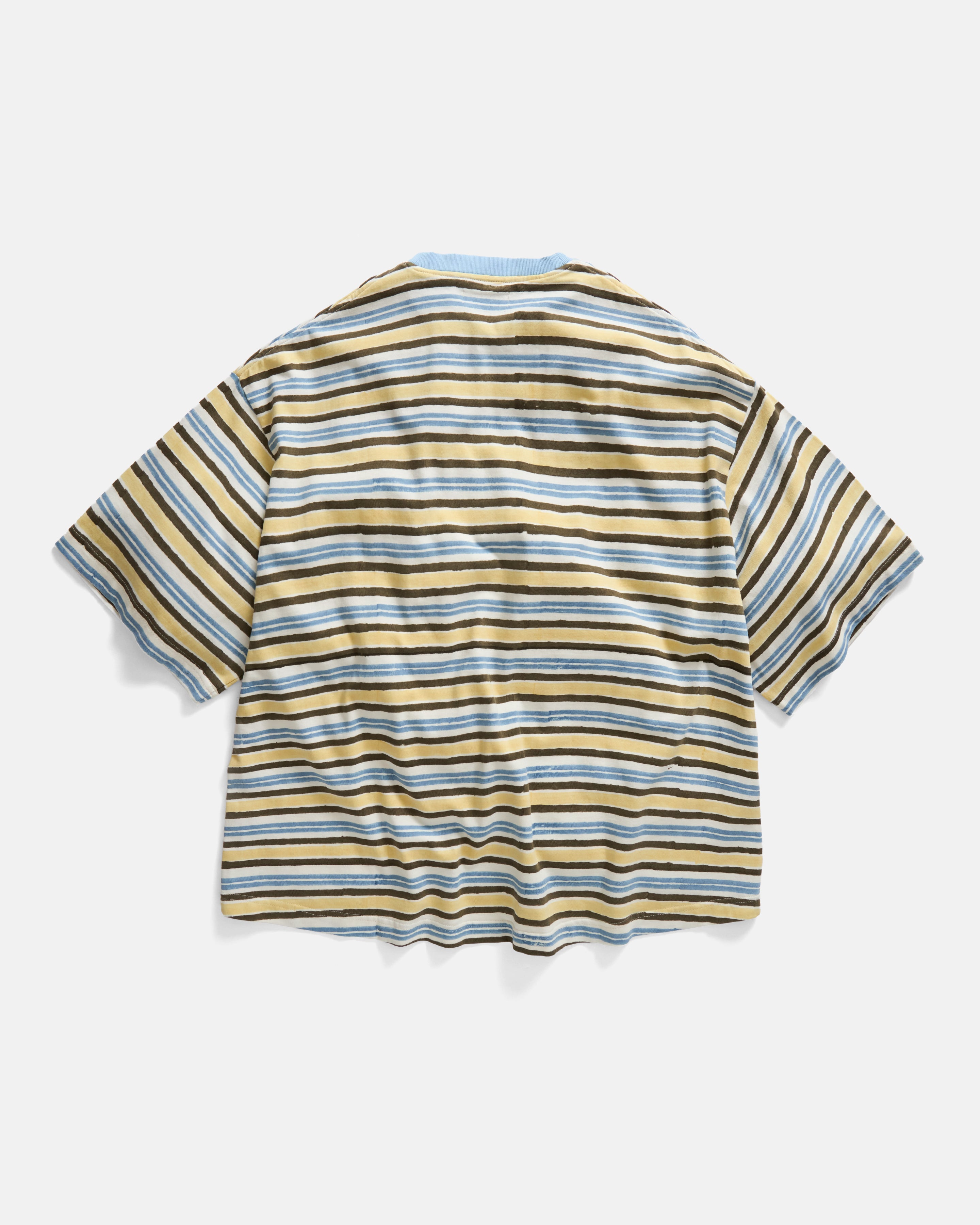 GUS BIG RINGER TEE - UNDYED / INDIGO / BUTTER / FATIGUE GREEN BLOCKPRINTED 7.75 oz. ALL SEASON COTTON JERSEY