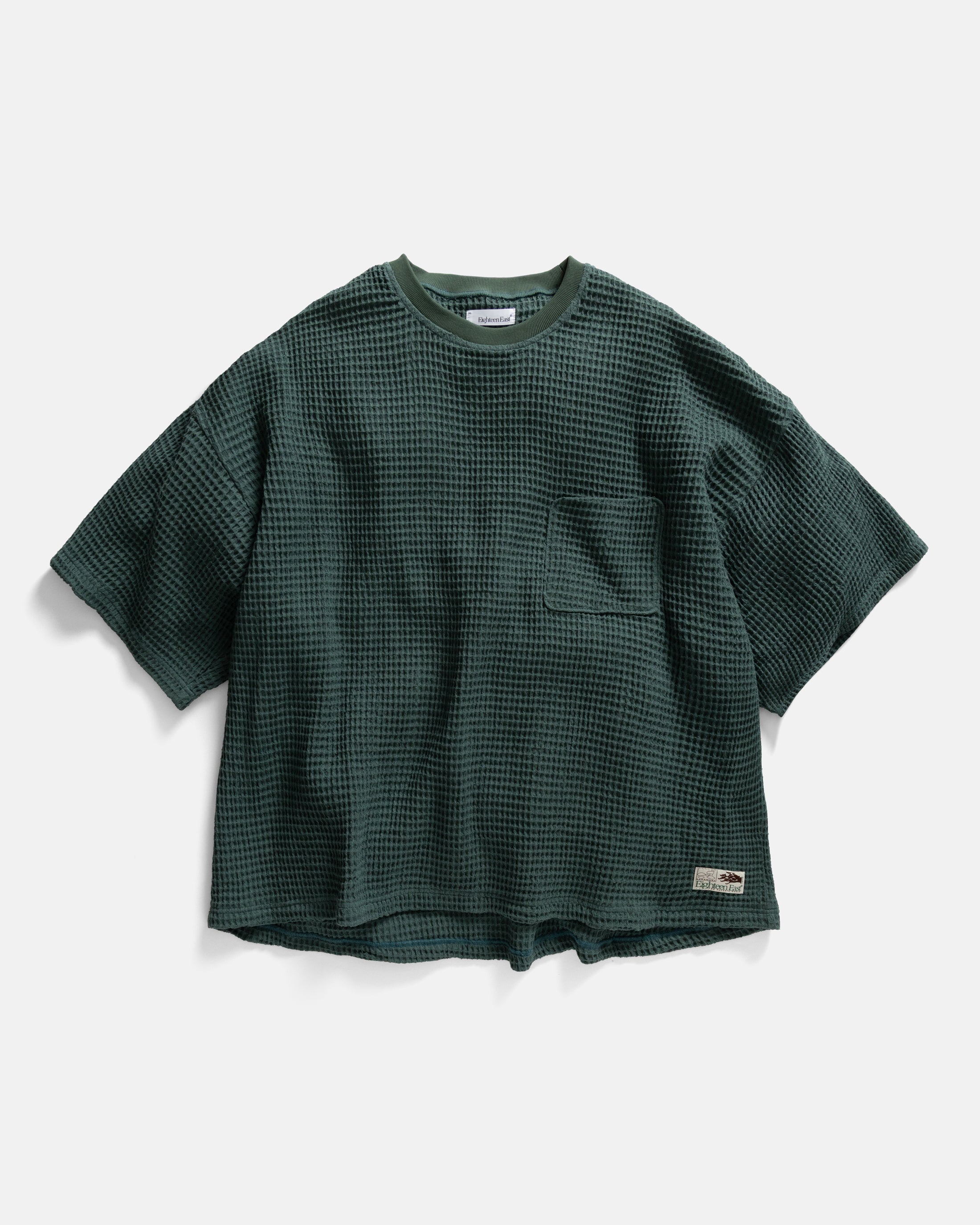HIROCK HALF SLEEVE CREWNECK - JUNGLE GREEN CHUNKY WOVEN COTTON THERMAL
