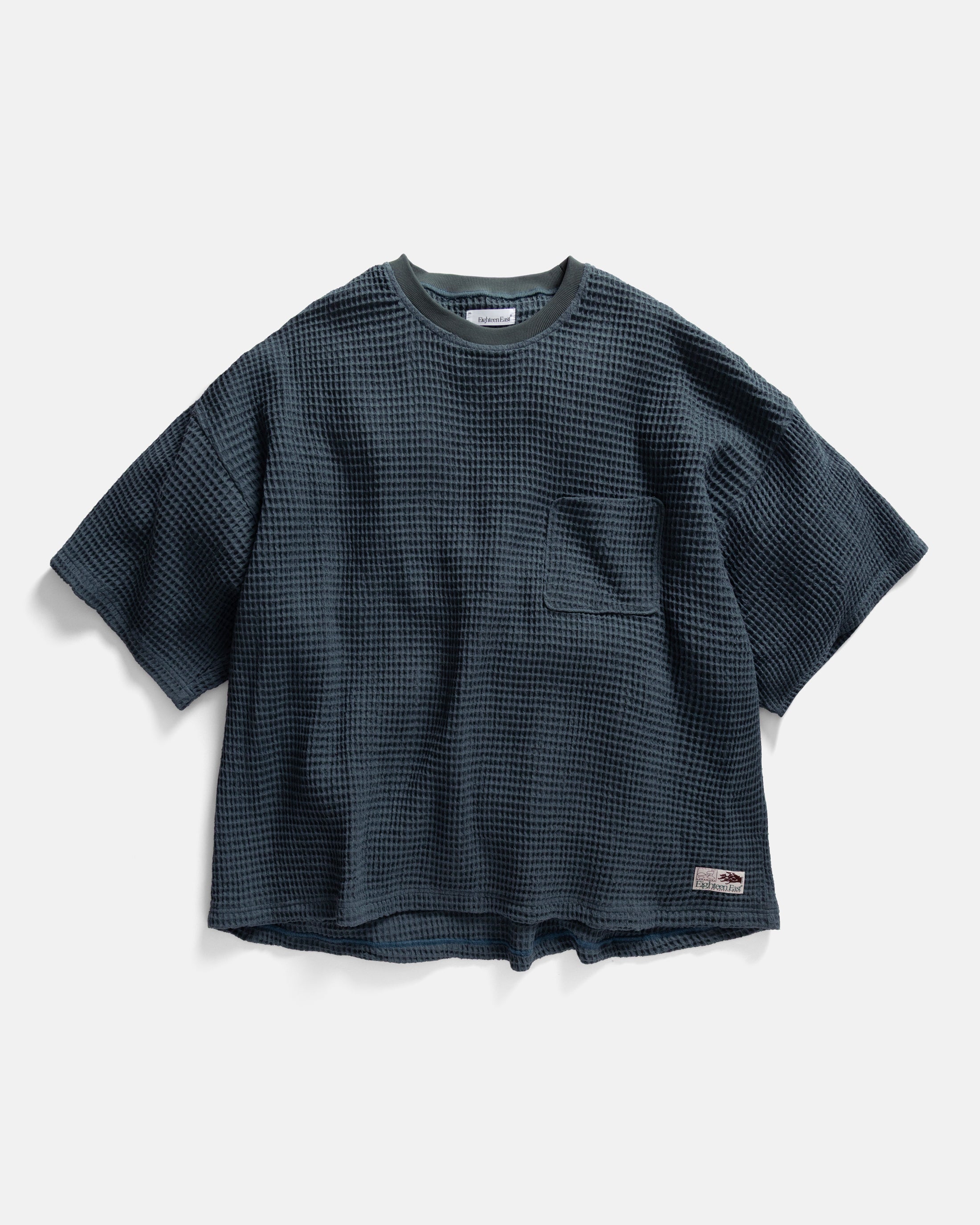 HIROCK HALF SLEEVE CREWNECK - DARK SLATE CHUNKY WOVEN COTTON THERMAL