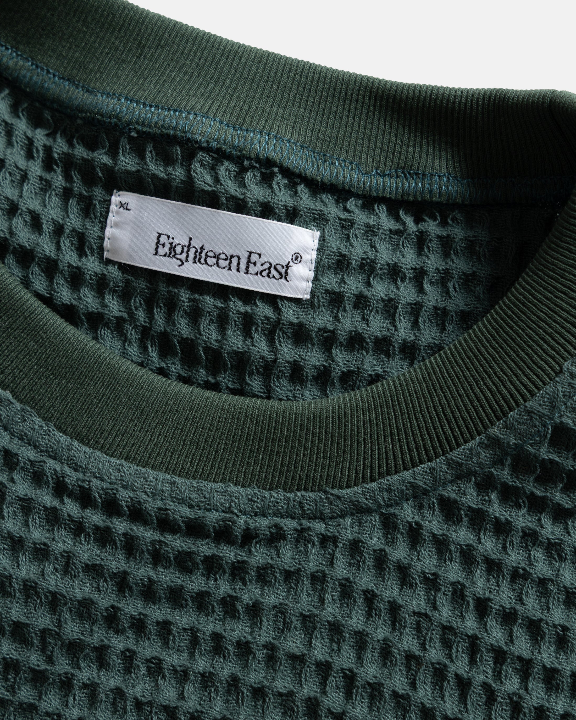 HIROCK HALF SLEEVE CREWNECK - JUNGLE GREEN CHUNKY WOVEN COTTON THERMAL