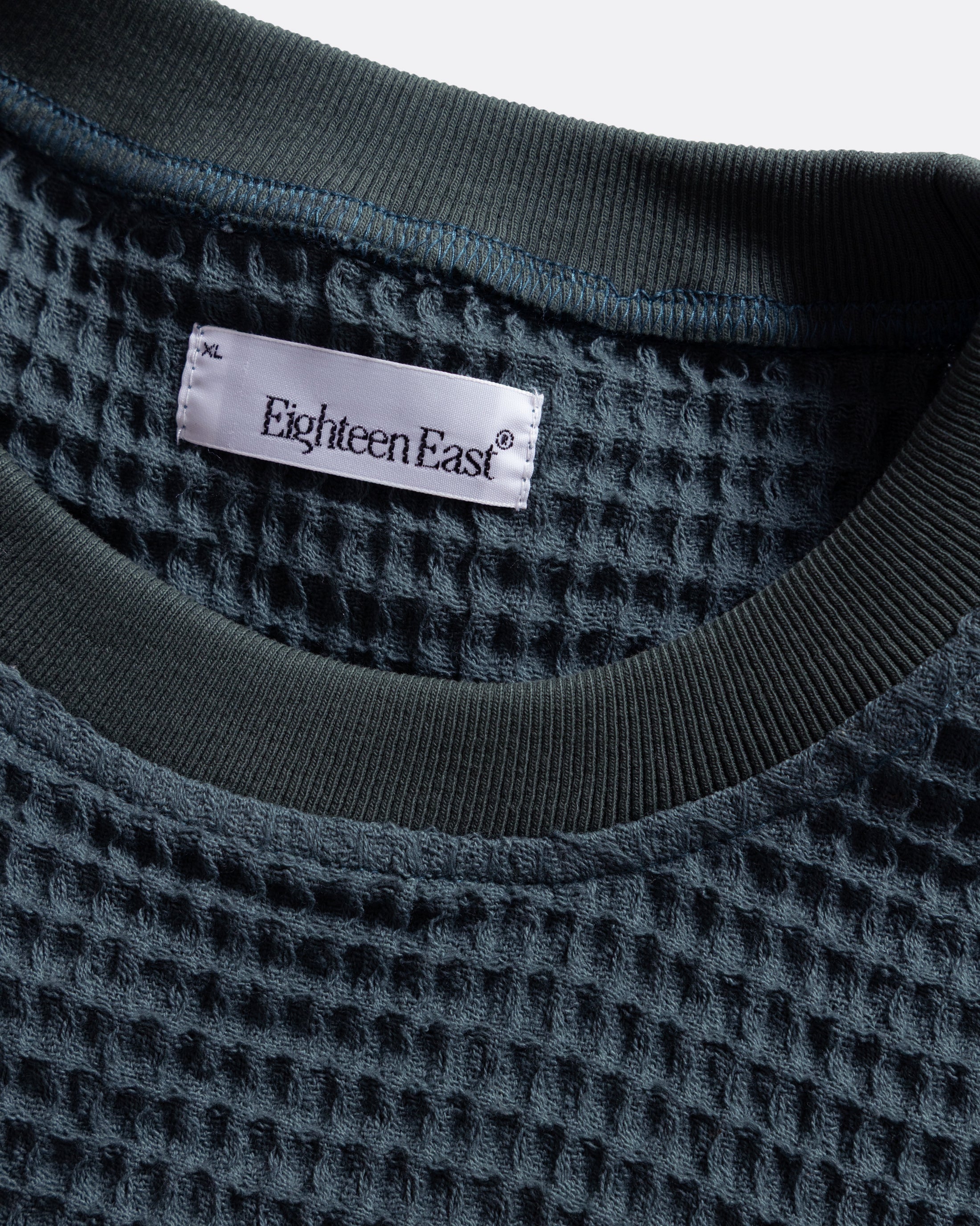 HIROCK HALF SLEEVE CREWNECK - DARK SLATE CHUNKY WOVEN COTTON THERMAL