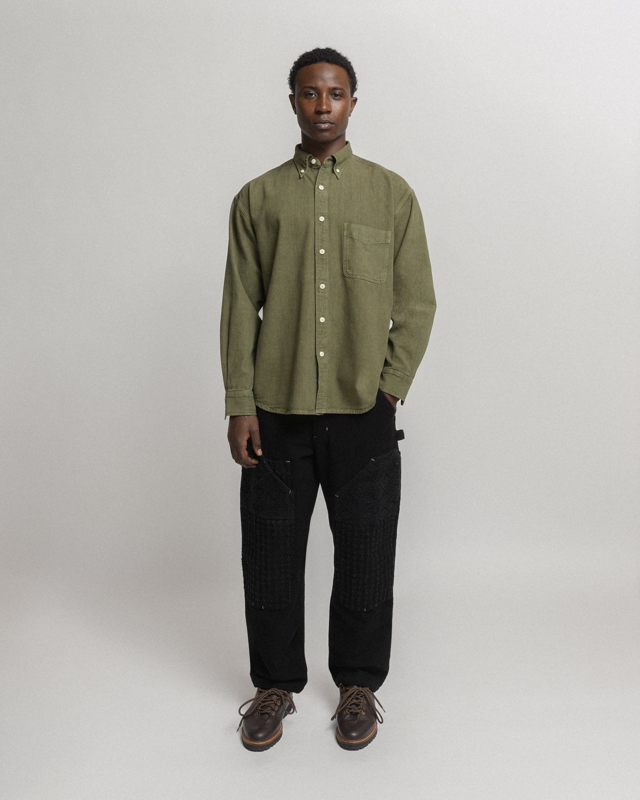JESPER VINTAGE BUTTON DOWN SHIRT - OLIVE PIGMENT DYED OXFORD CLOTH