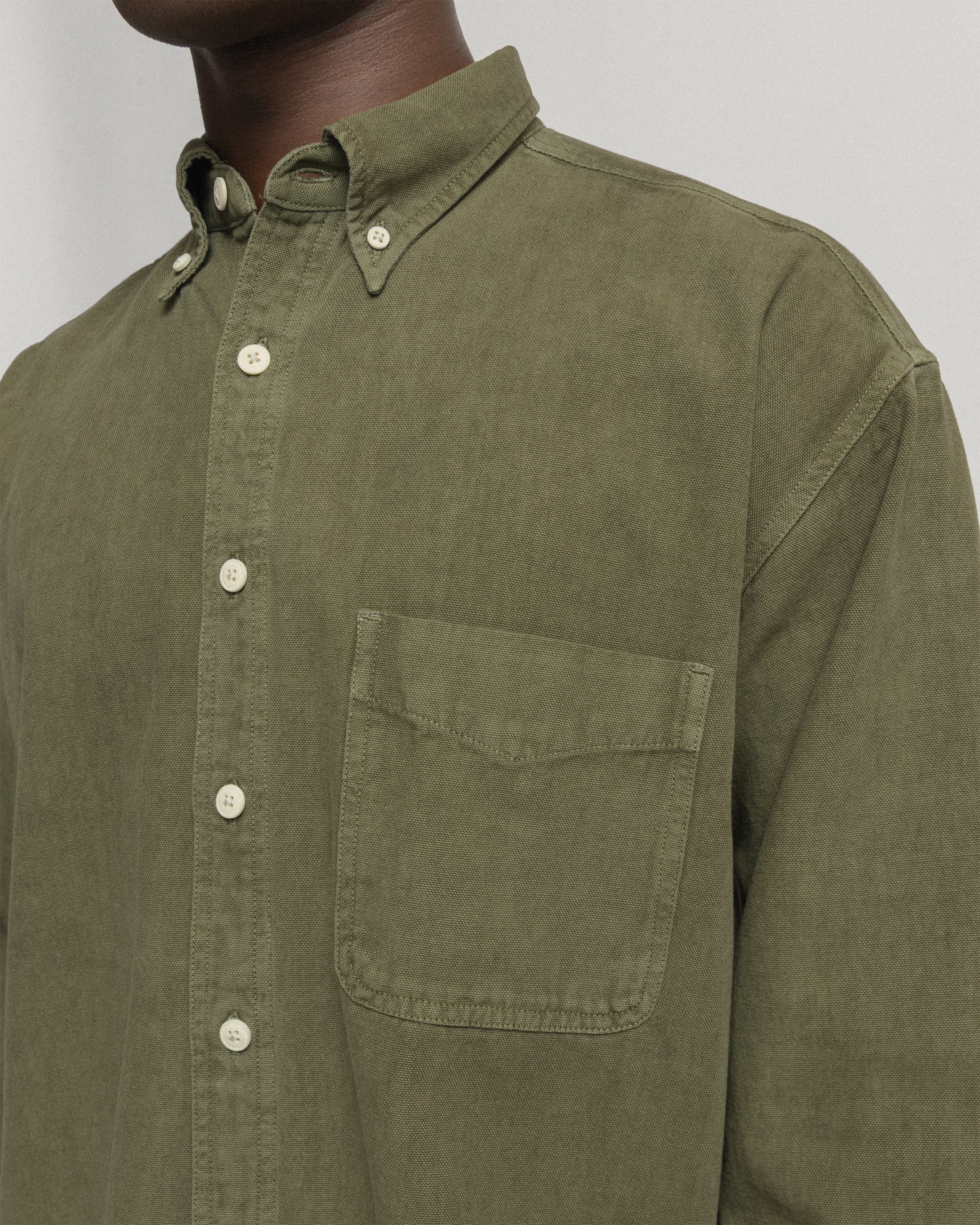 JESPER VINTAGE BUTTON DOWN SHIRT - OLIVE PIGMENT DYED OXFORD CLOTH