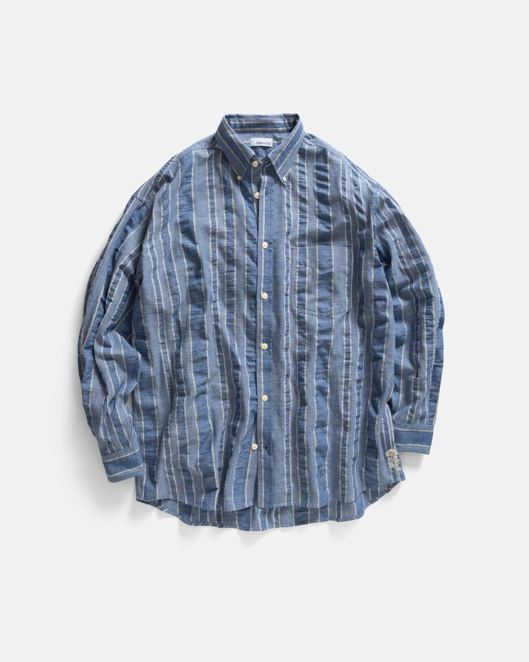 JESPER VINTAGE BUTTON DOWN SHIRT - TONAL INDIGO / GRAY MELANGE HANDWOVEN EXPLODED SEERSUCKER OXFORD