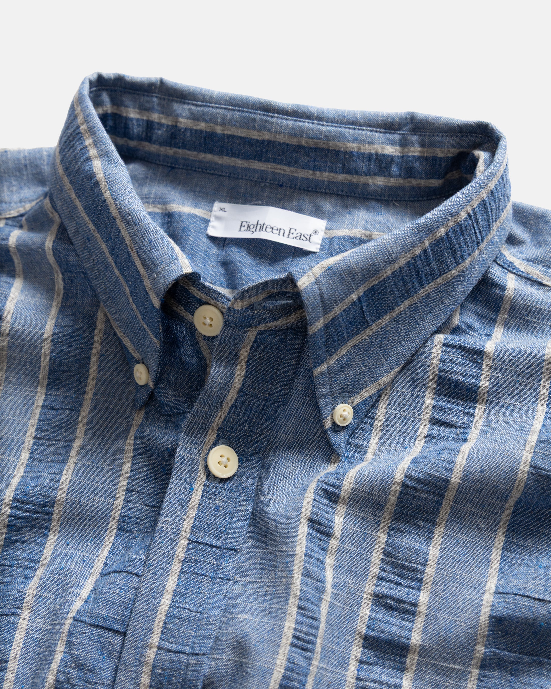 JESPER VINTAGE BUTTON DOWN SHIRT - TONAL INDIGO / GRAY MELANGE HANDWOVEN EXPLODED SEERSUCKER OXFORD
