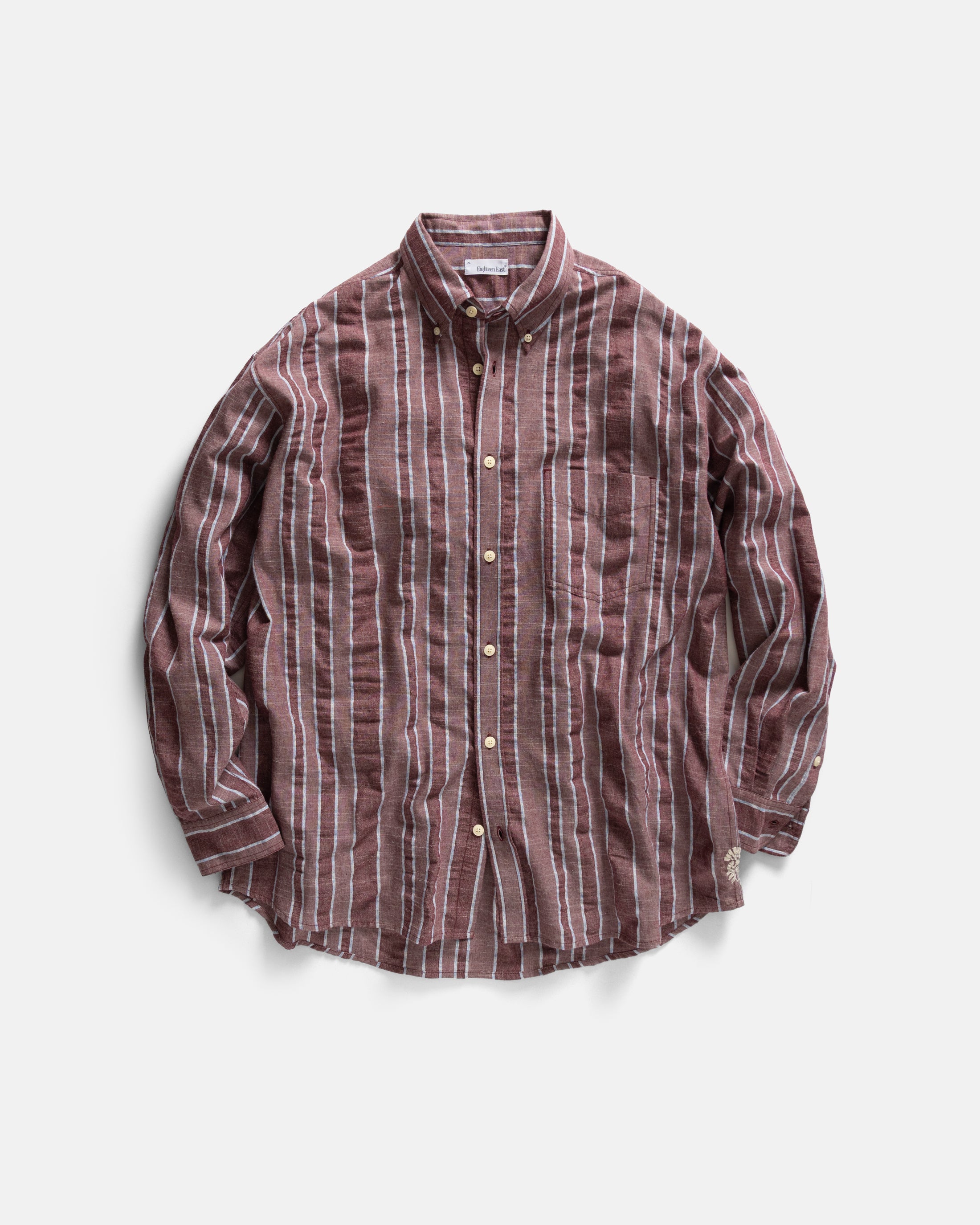 JESPER VINTAGE BUTTON DOWN SHIRT - TONAL LAMBRUSCO / GRAY MELANGE HANDWOVEN EXPLODED SEERSUCKER OXFORD