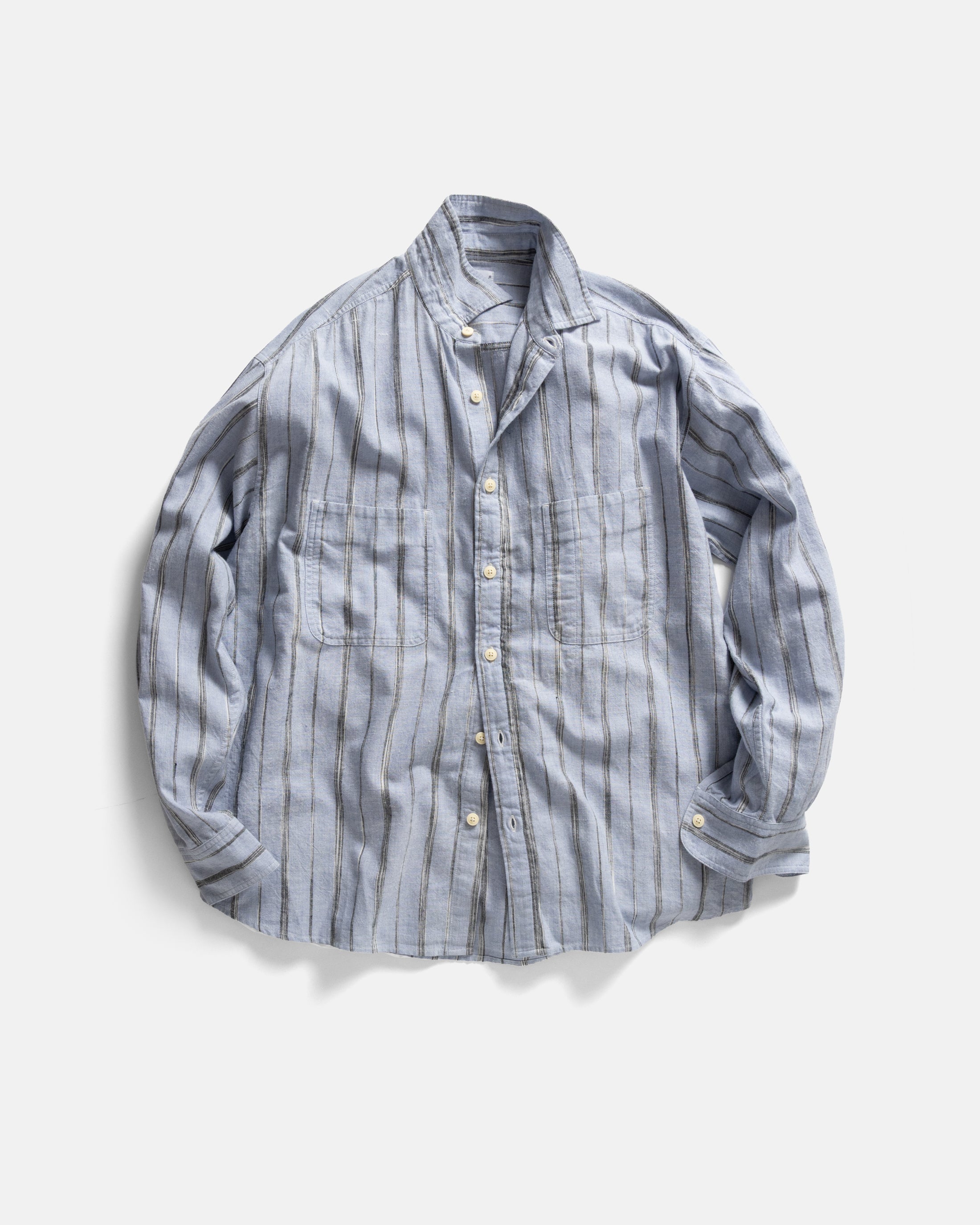 DURETTE UTILITY SHIRT - PALE BLUE / ECRU / BLACK SPACE-DYED STRIPED KHADI COTTON