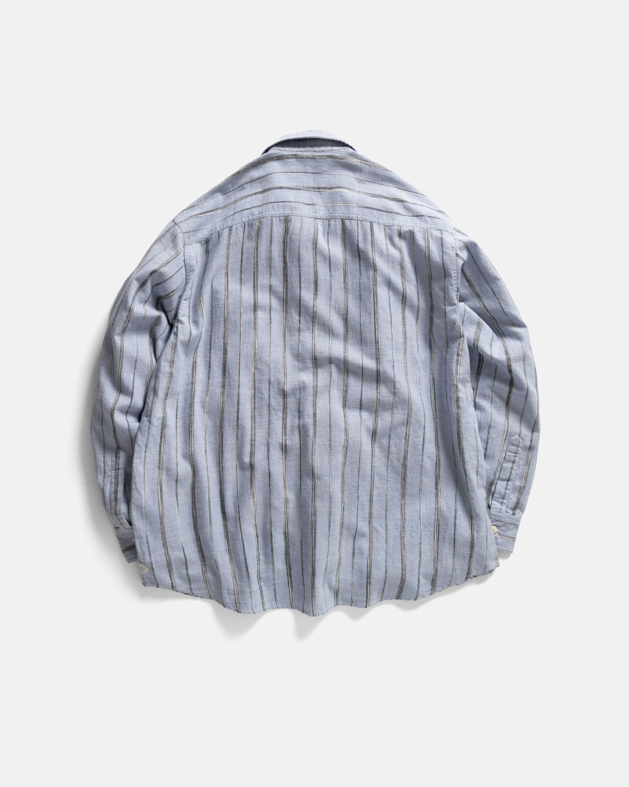 DURETTE UTILITY SHIRT - PALE BLUE / ECRU / BLACK SPACE-DYED STRIPED KHADI COTTON