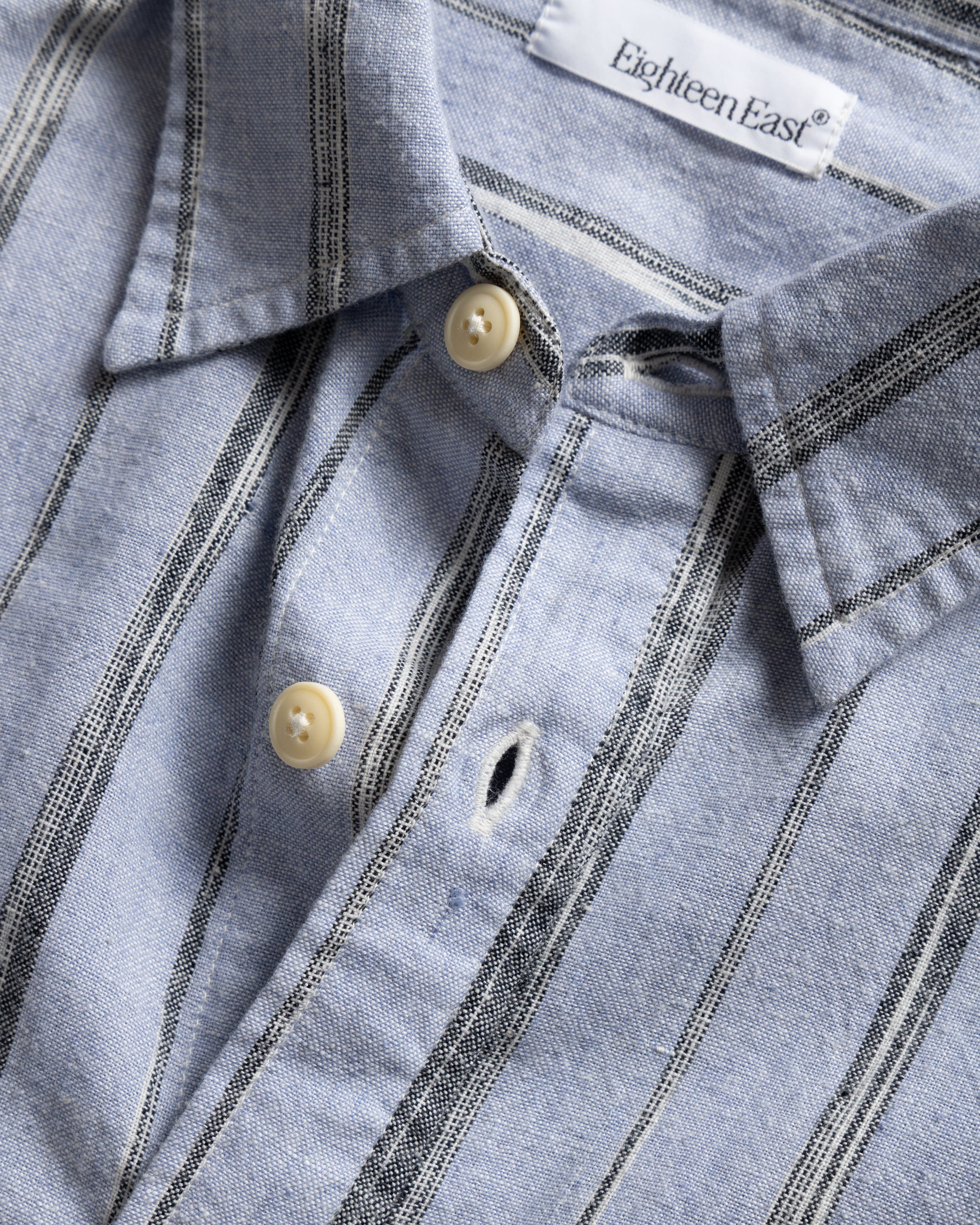 DURETTE UTILITY SHIRT - PALE BLUE / ECRU / BLACK SPACE-DYED STRIPED KHADI COTTON