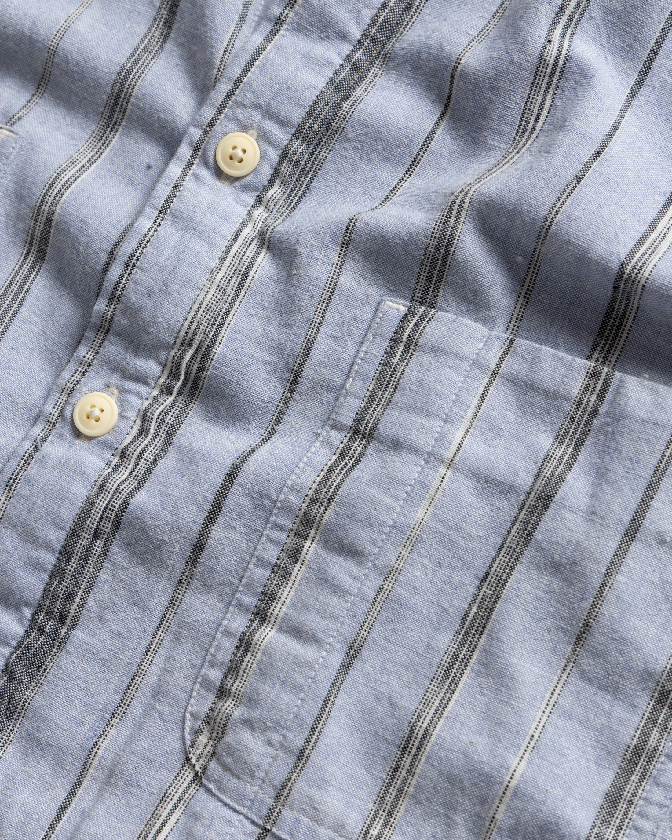 DURETTE UTILITY SHIRT - PALE BLUE / ECRU / BLACK SPACE-DYED STRIPED KHADI COTTON