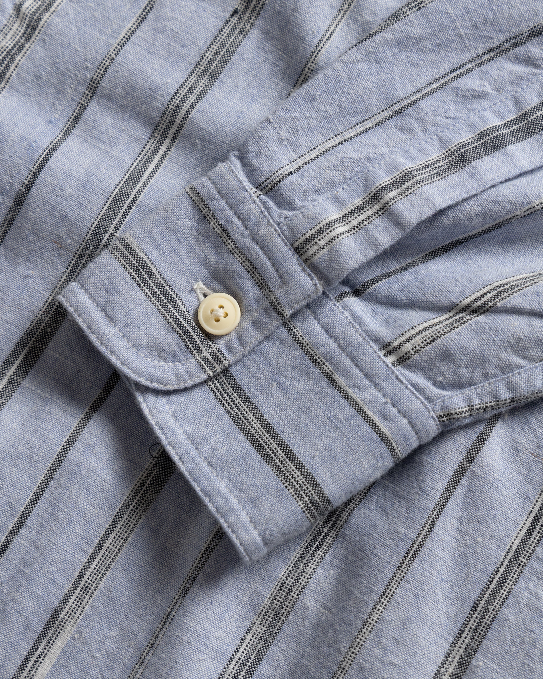 DURETTE UTILITY SHIRT - PALE BLUE / ECRU / BLACK SPACE-DYED STRIPED KHADI COTTON