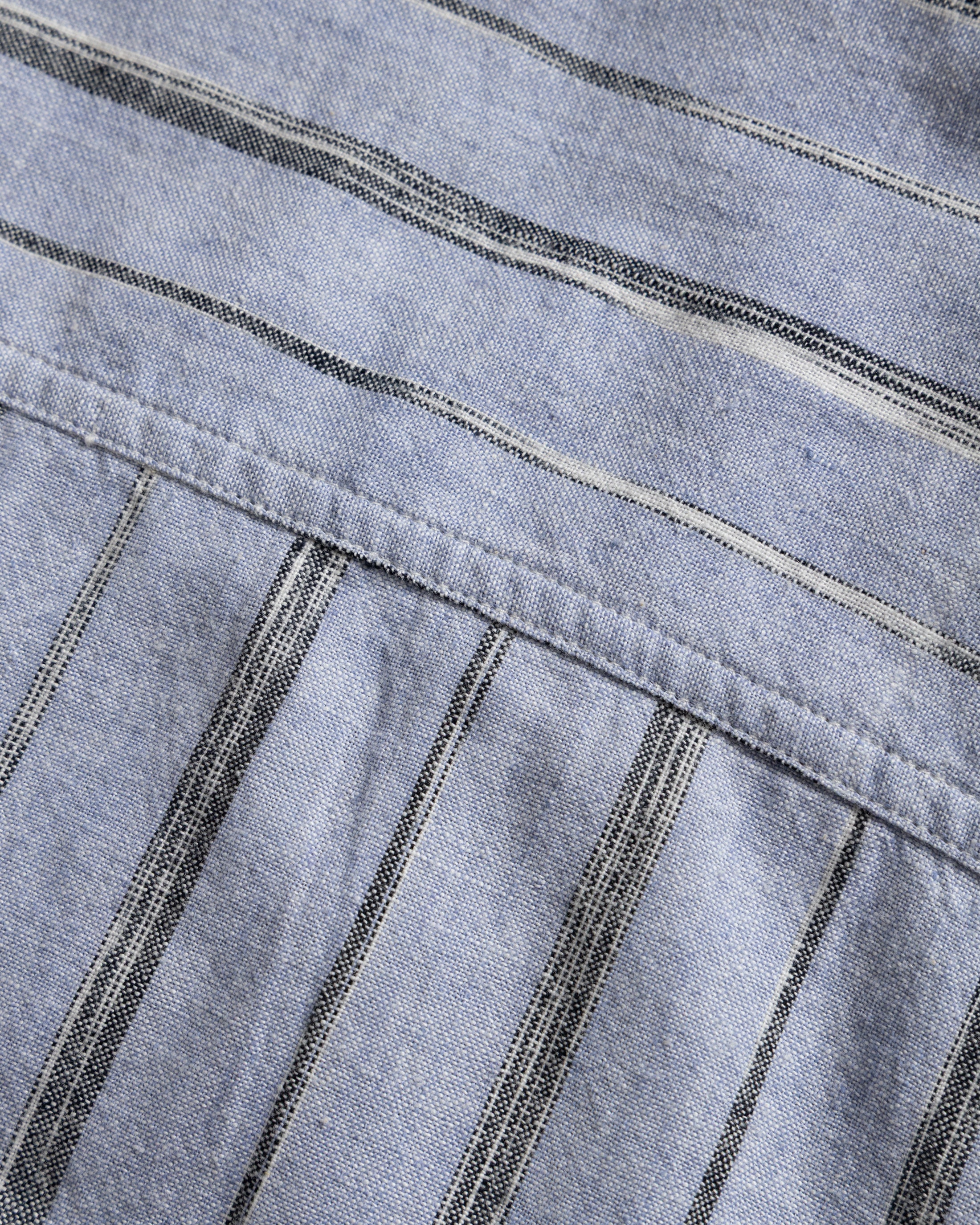DURETTE UTILITY SHIRT - PALE BLUE / ECRU / BLACK SPACE-DYED STRIPED KHADI COTTON