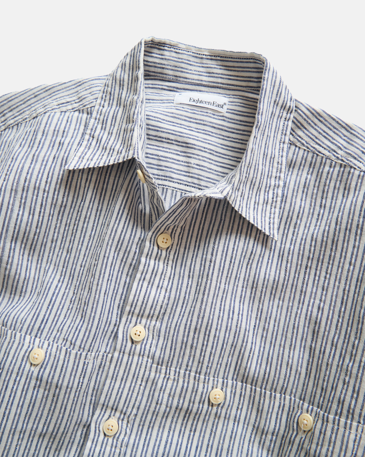 LS EASY WORK SHIRT - WHITE / BARELY INDIGO / FRENCH INDIGO HANDLOOM STRIPED COTTON