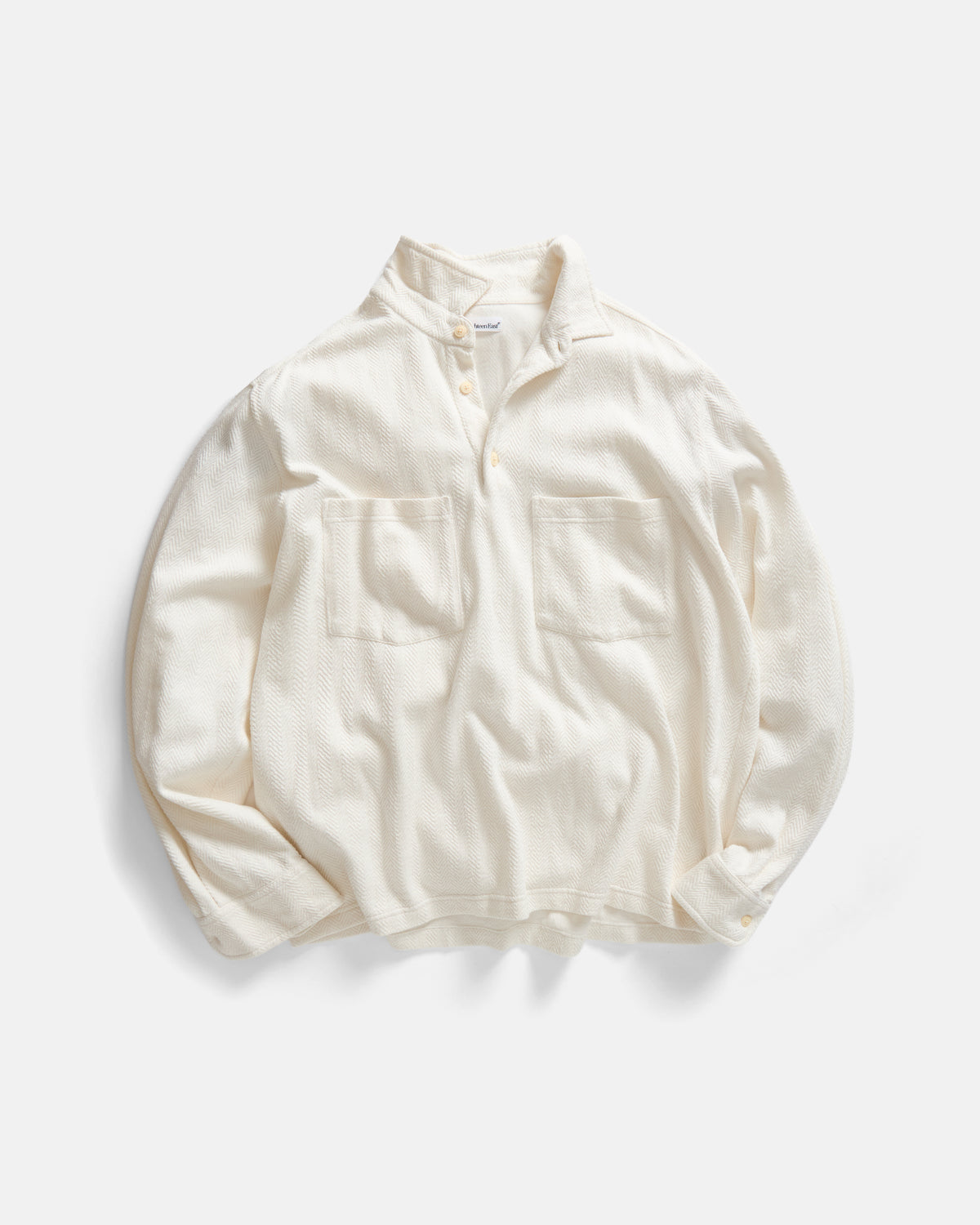 LS HOLLOW WORK POLO - UNDYED KNIT HERRINGBONE JACQUARD COTTON JERSEY