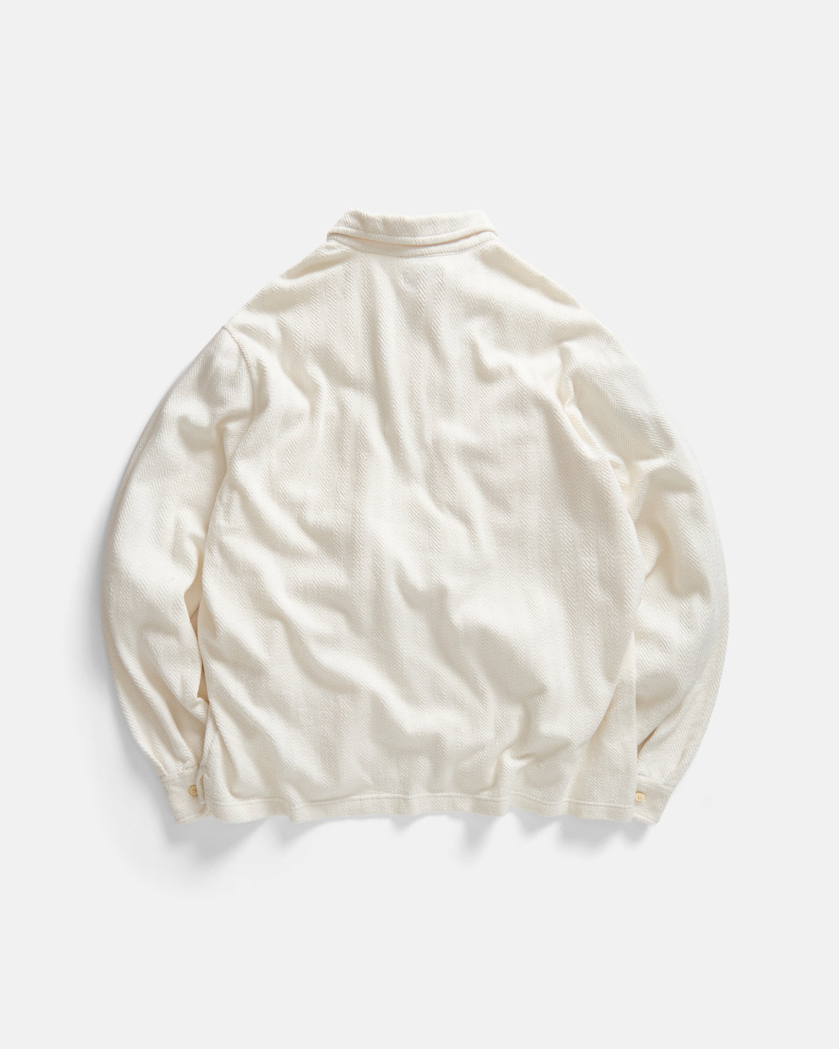 LS HOLLOW WORK POLO - UNDYED KNIT HERRINGBONE JACQUARD COTTON JERSEY