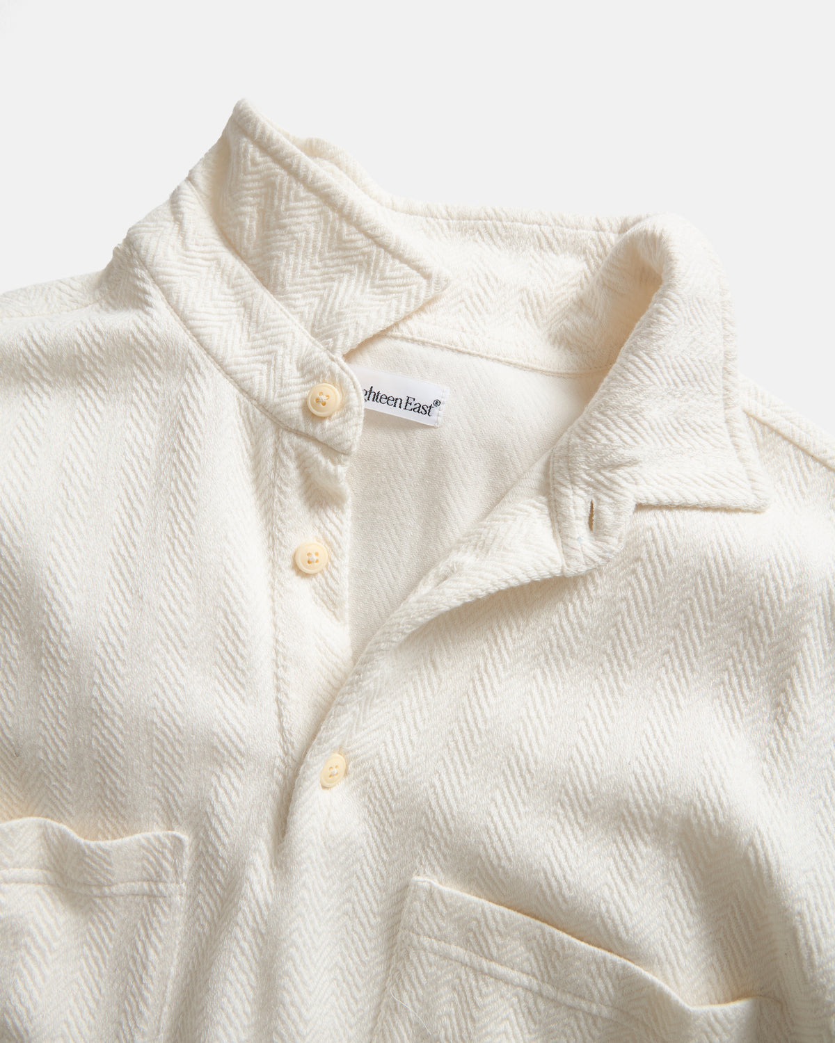 LS HOLLOW WORK POLO - UNDYED KNIT HERRINGBONE JACQUARD COTTON JERSEY