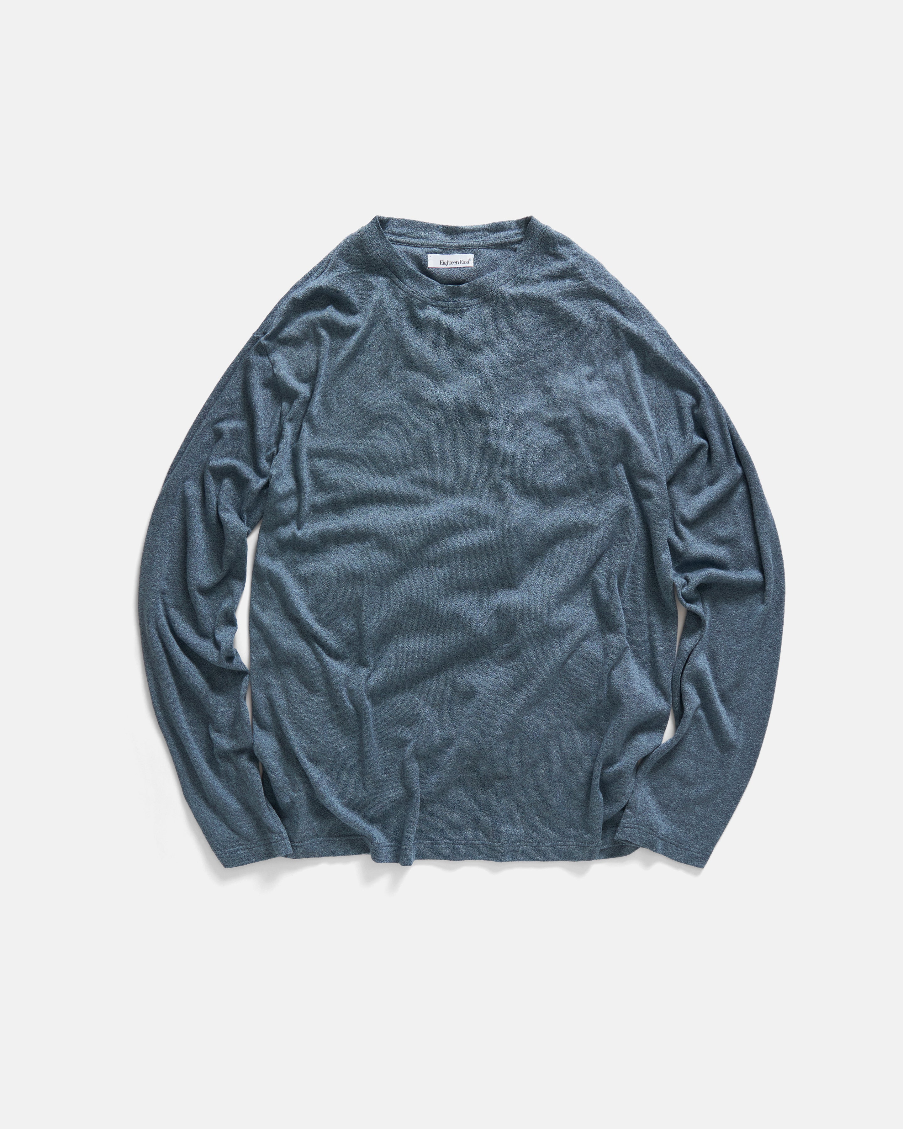 L/S RIDGELINE LTE CREWNECK - INDIGO MELANGE LYOCELL AND WOOL DOUBLE TWIST LOOSE KNIT JERSEY