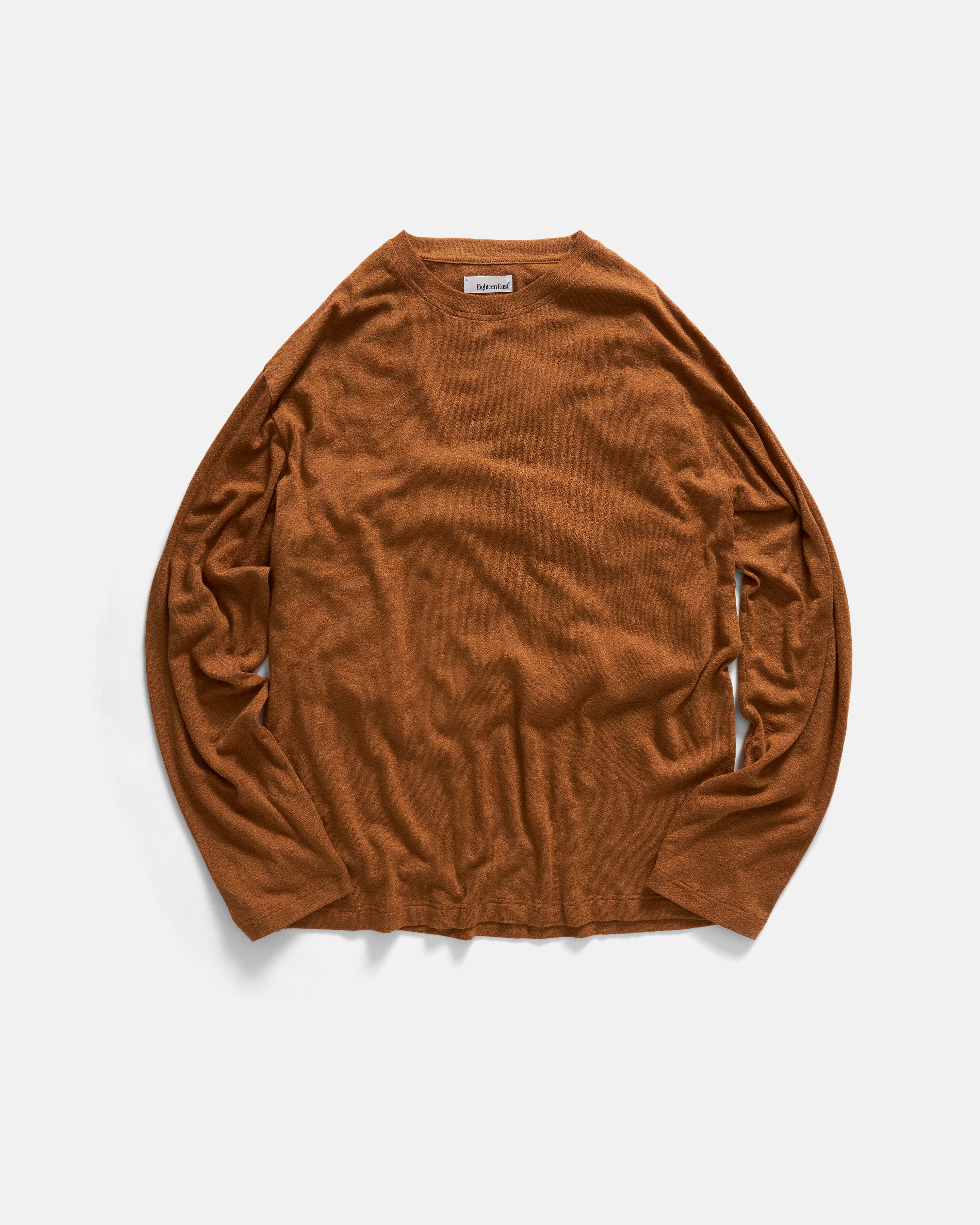 L/S RIDGELINE LTE CREWNECK - RUSSET BROWN MELANGE LYOCELL AND WOOL DOUBLE TWIST LOOSE KNIT JERSEY
