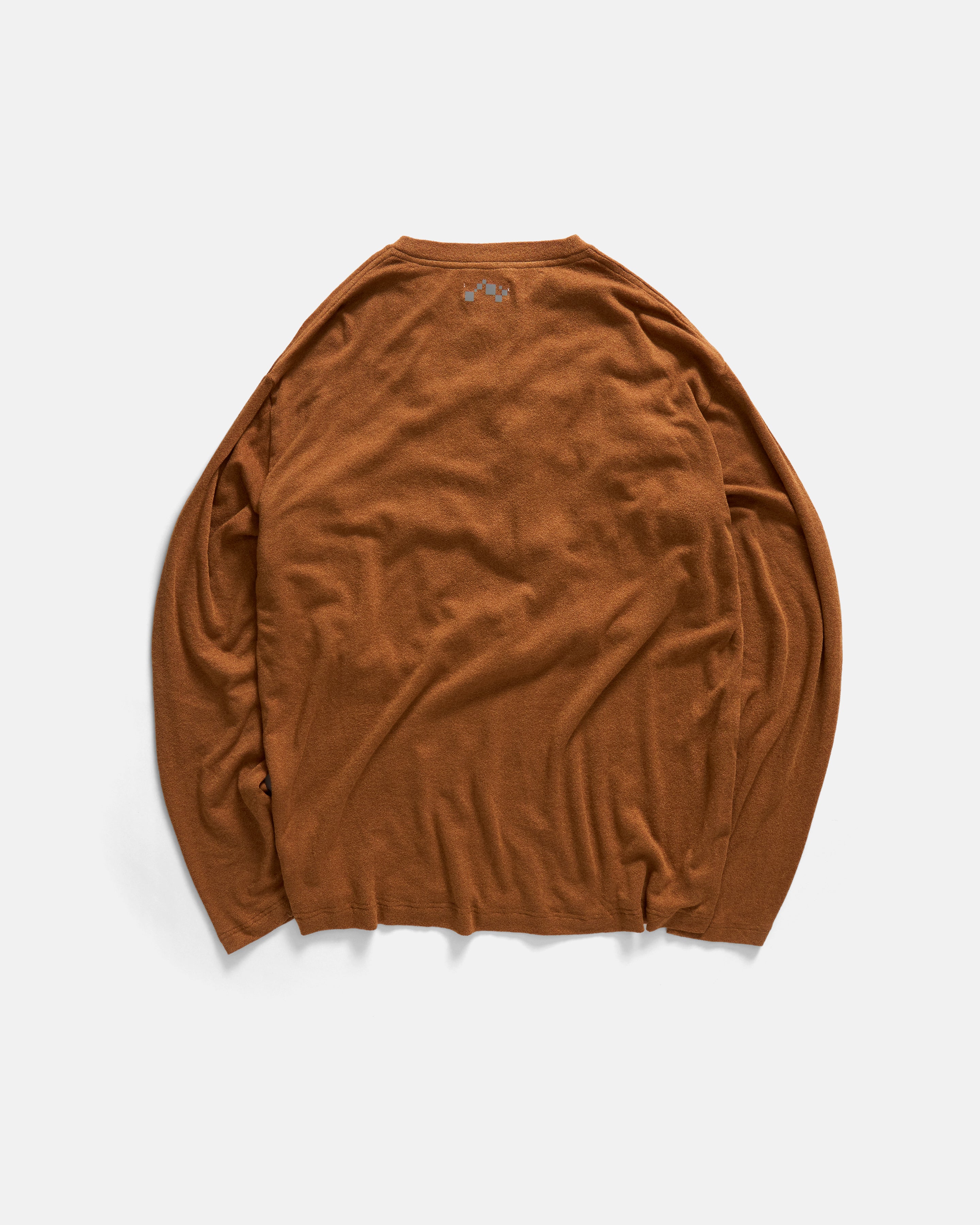 L/S RIDGELINE LTE CREWNECK - RUSSET BROWN MELANGE LYOCELL AND WOOL DOUBLE TWIST LOOSE KNIT JERSEY