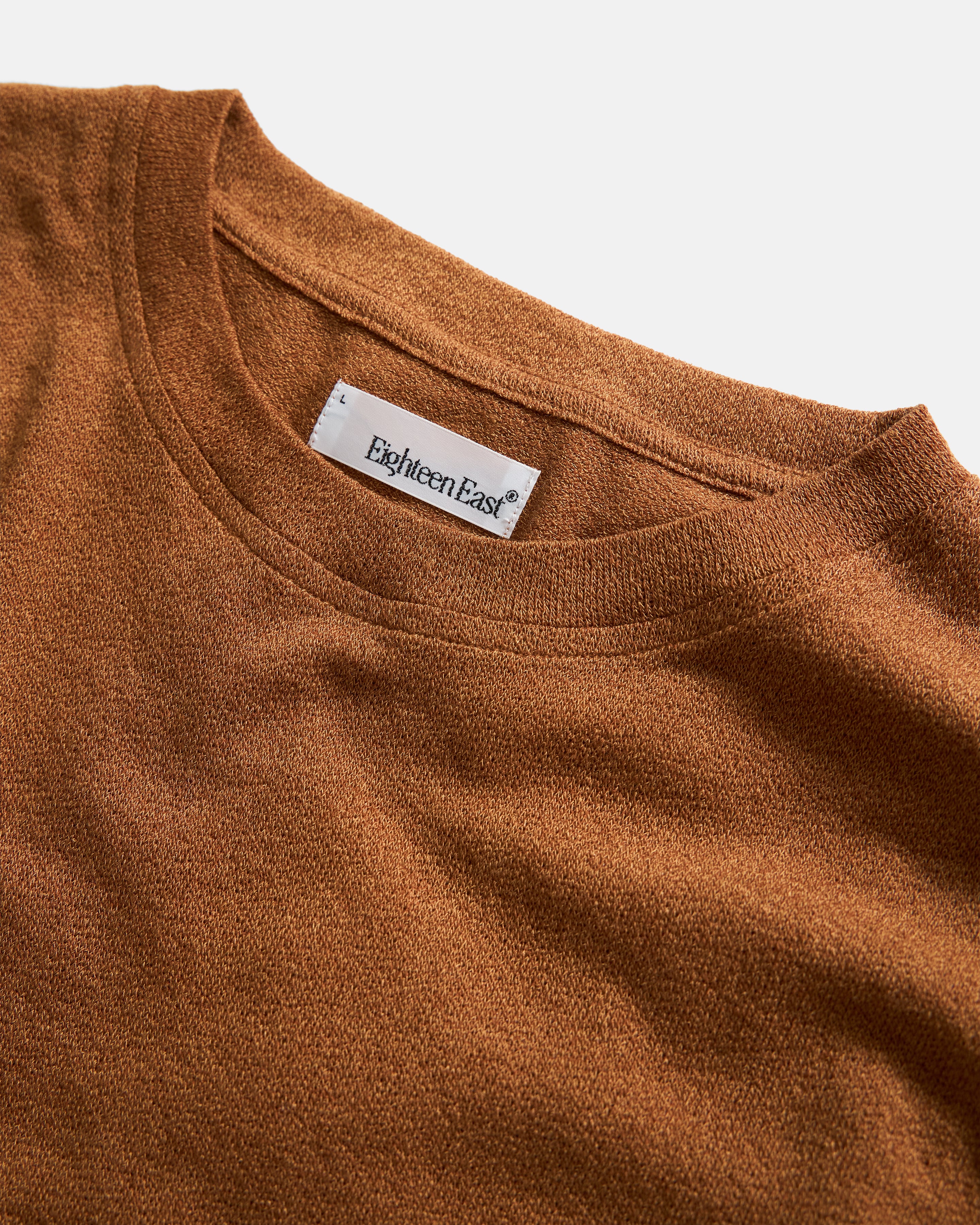 L/S RIDGELINE LTE CREWNECK - RUSSET BROWN MELANGE LYOCELL AND WOOL DOUBLE TWIST LOOSE KNIT JERSEY