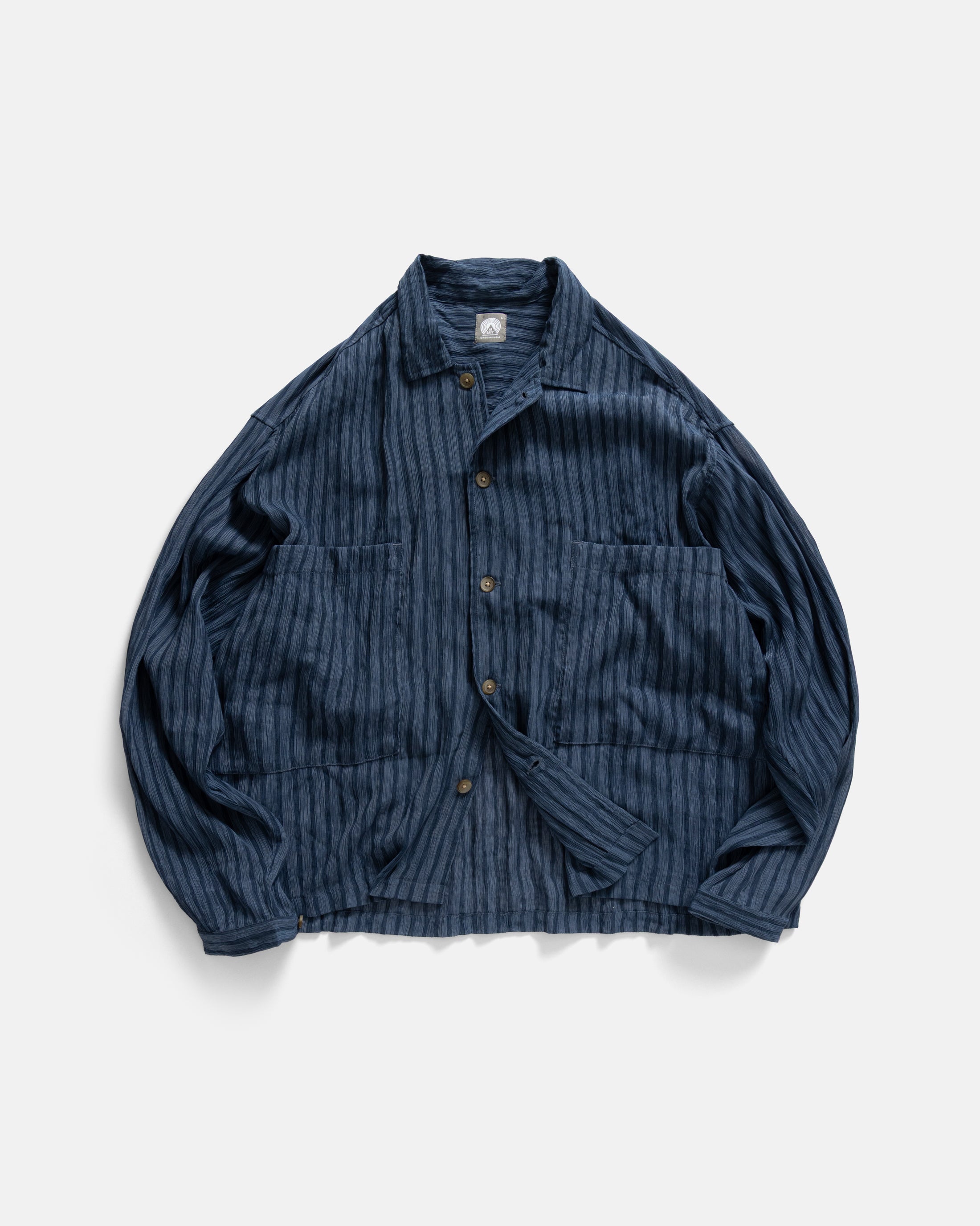 SAM SHIRT JACKET - DEEP INDIGO / NAVY MULTI STRIPED CRINKLED RAYON