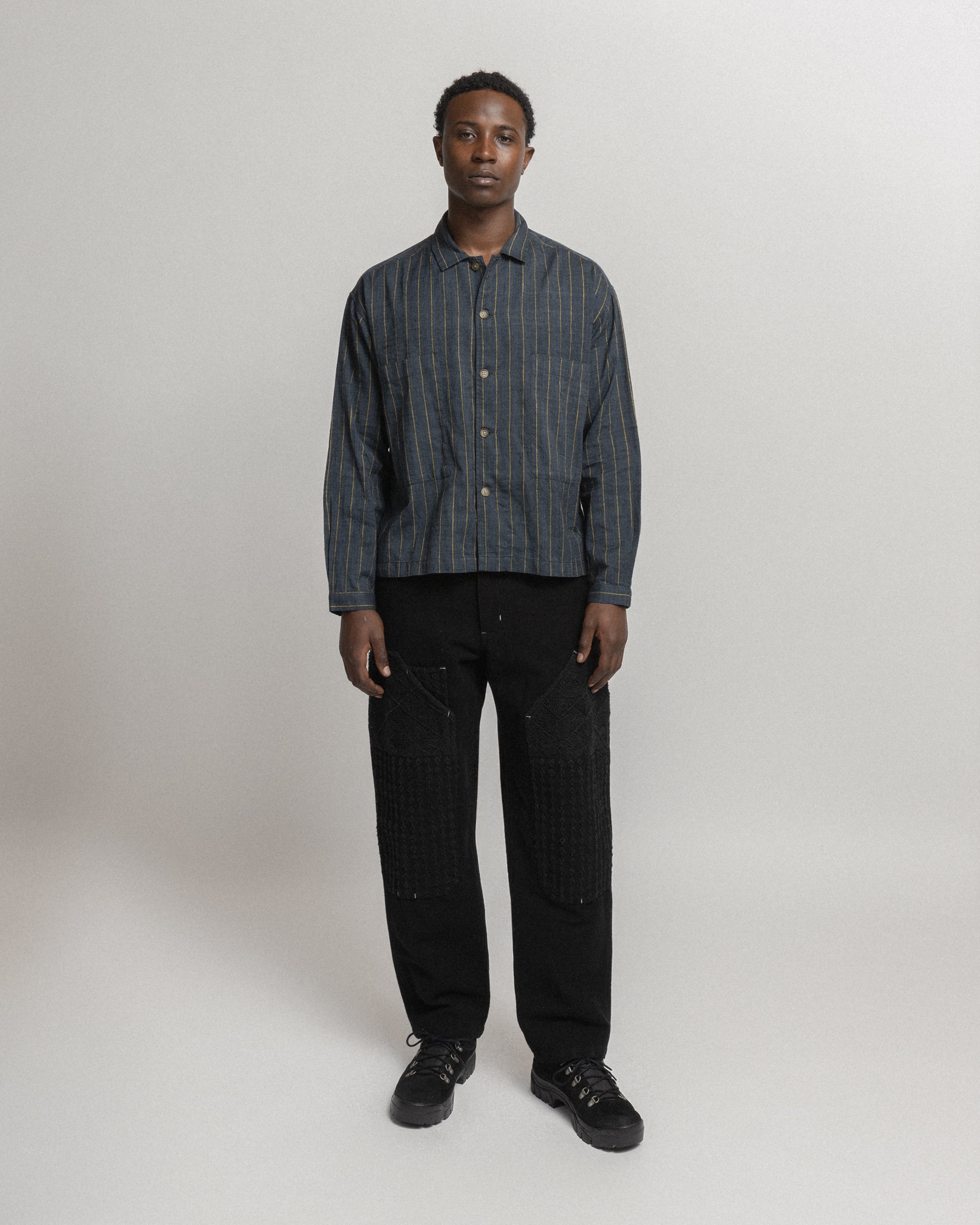 SAM SHIRT JACKET - CHARCOAL / GOLD STRIPE HANDLOOM COTTON